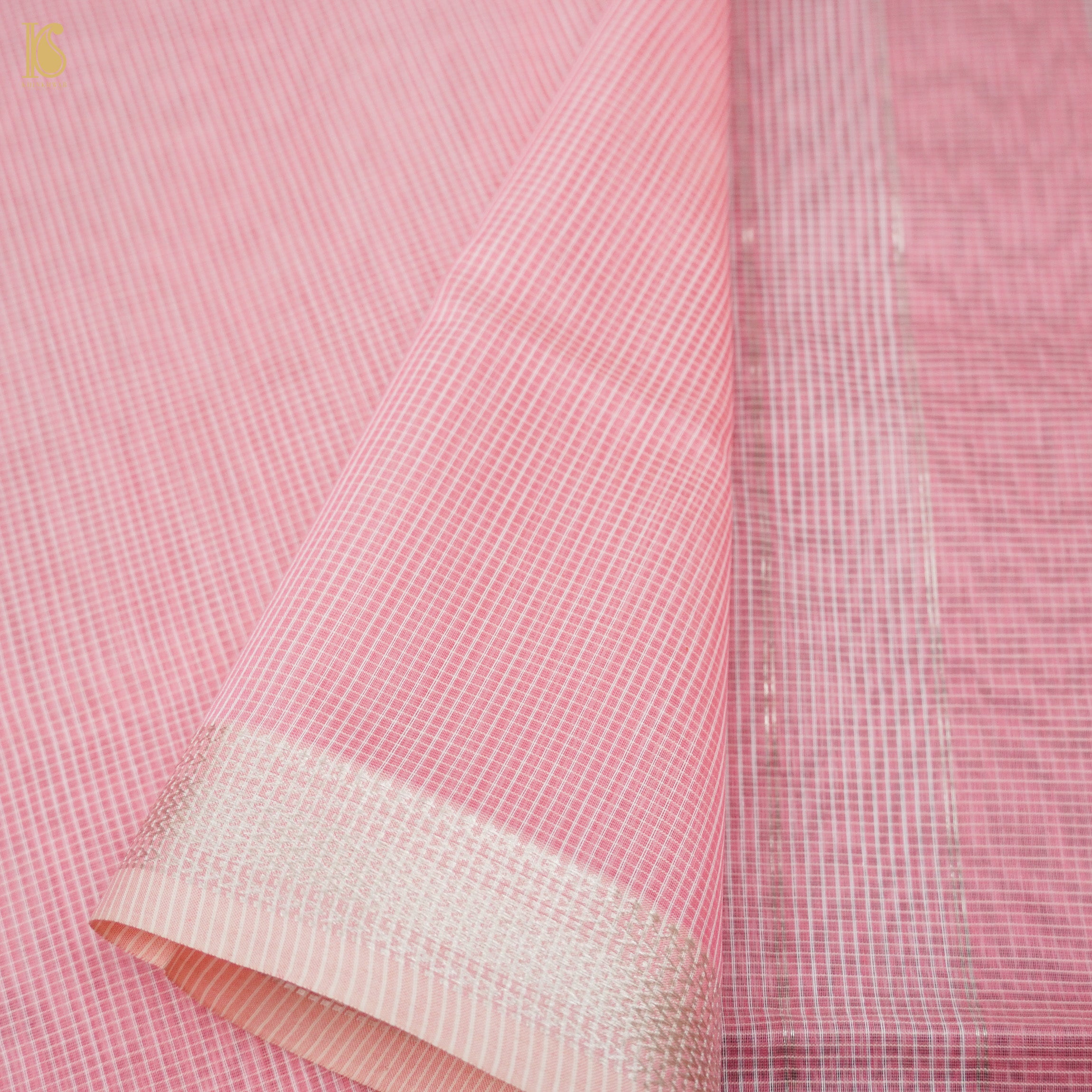 Blossom Pink Handwoven Pure Cotton Silk Maheshwari Saree - Khinkhwab