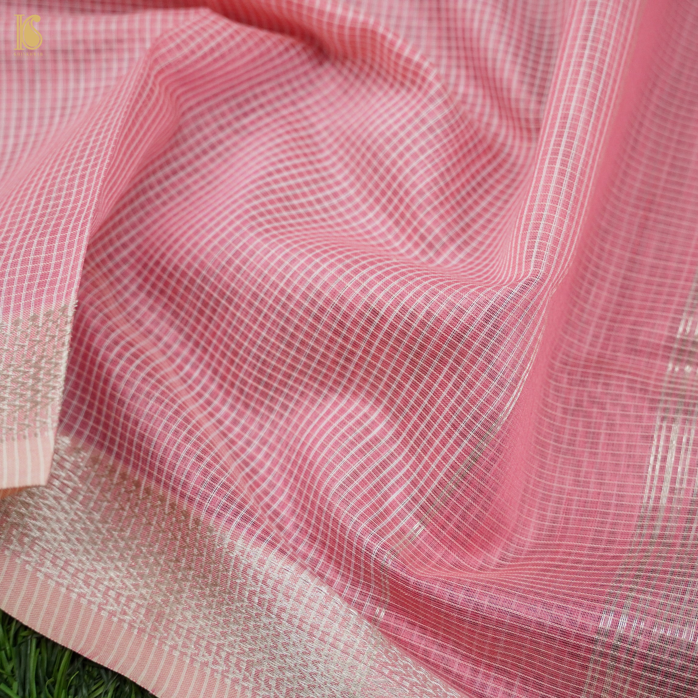 Blossom Pink Handwoven Pure Cotton Silk Maheshwari Saree - Khinkhwab