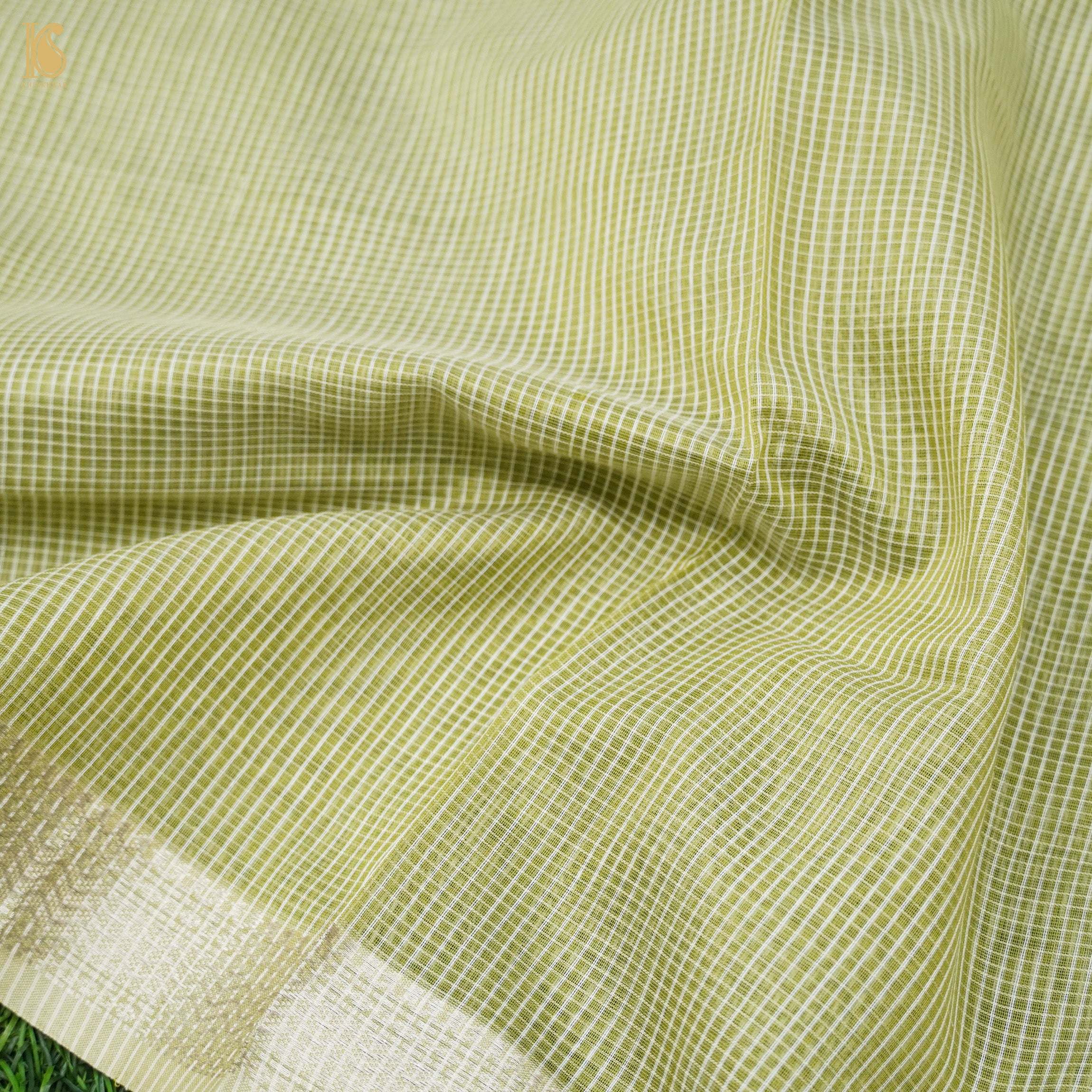 Gimblet Green Handwoven Pure Cotton Silk Maheshwari Saree - Khinkhwab