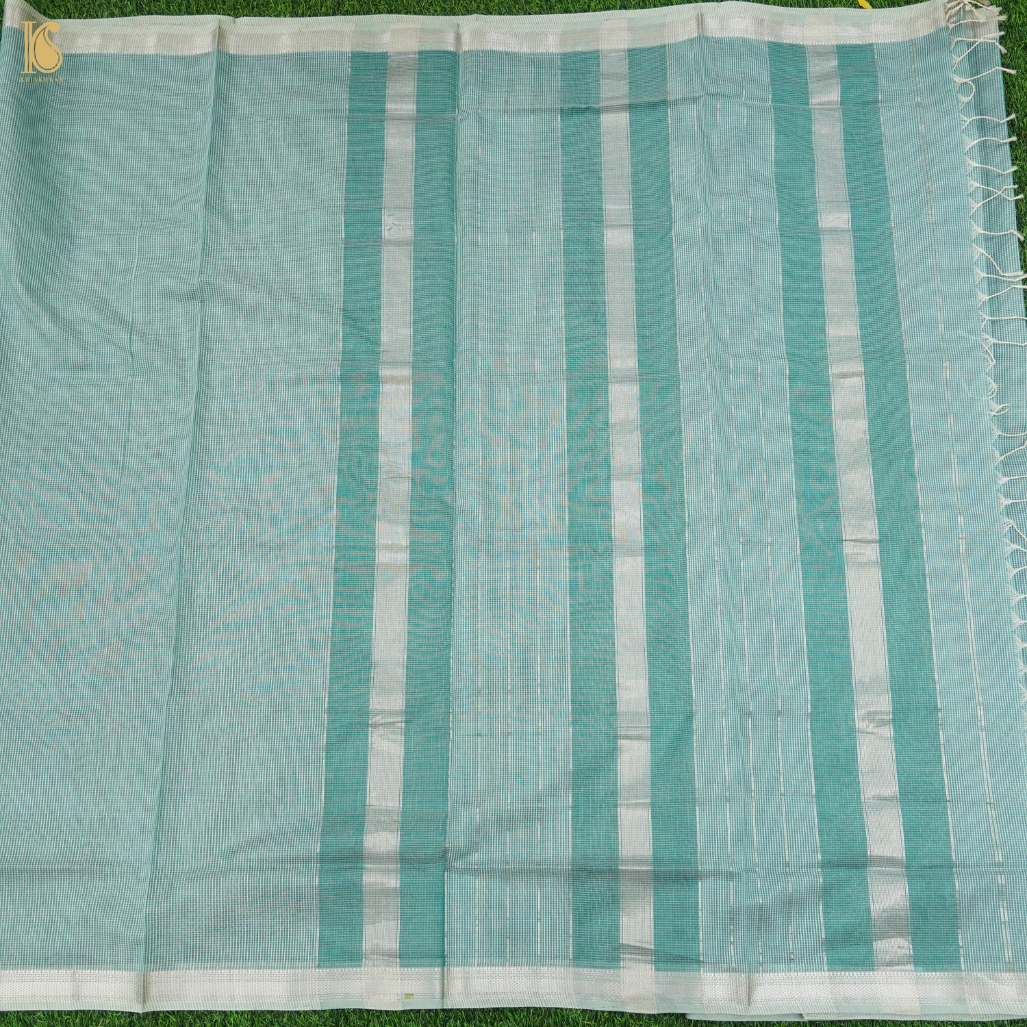 Teal Handwoven Pure Cotton Silk Maheshwari Saree - Khinkhwab