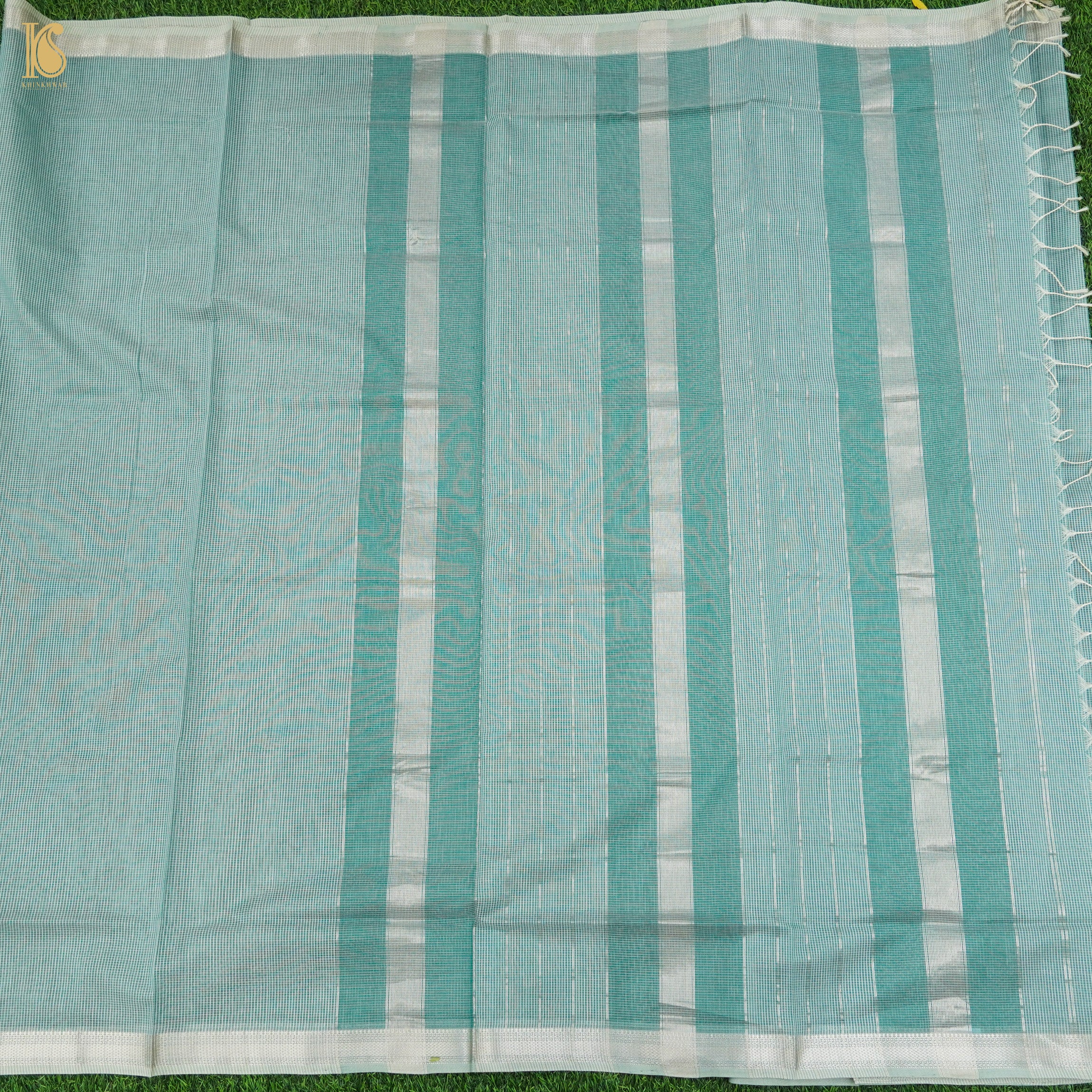 Teal Handwoven Pure Cotton Silk Maheshwari Saree - Khinkhwab