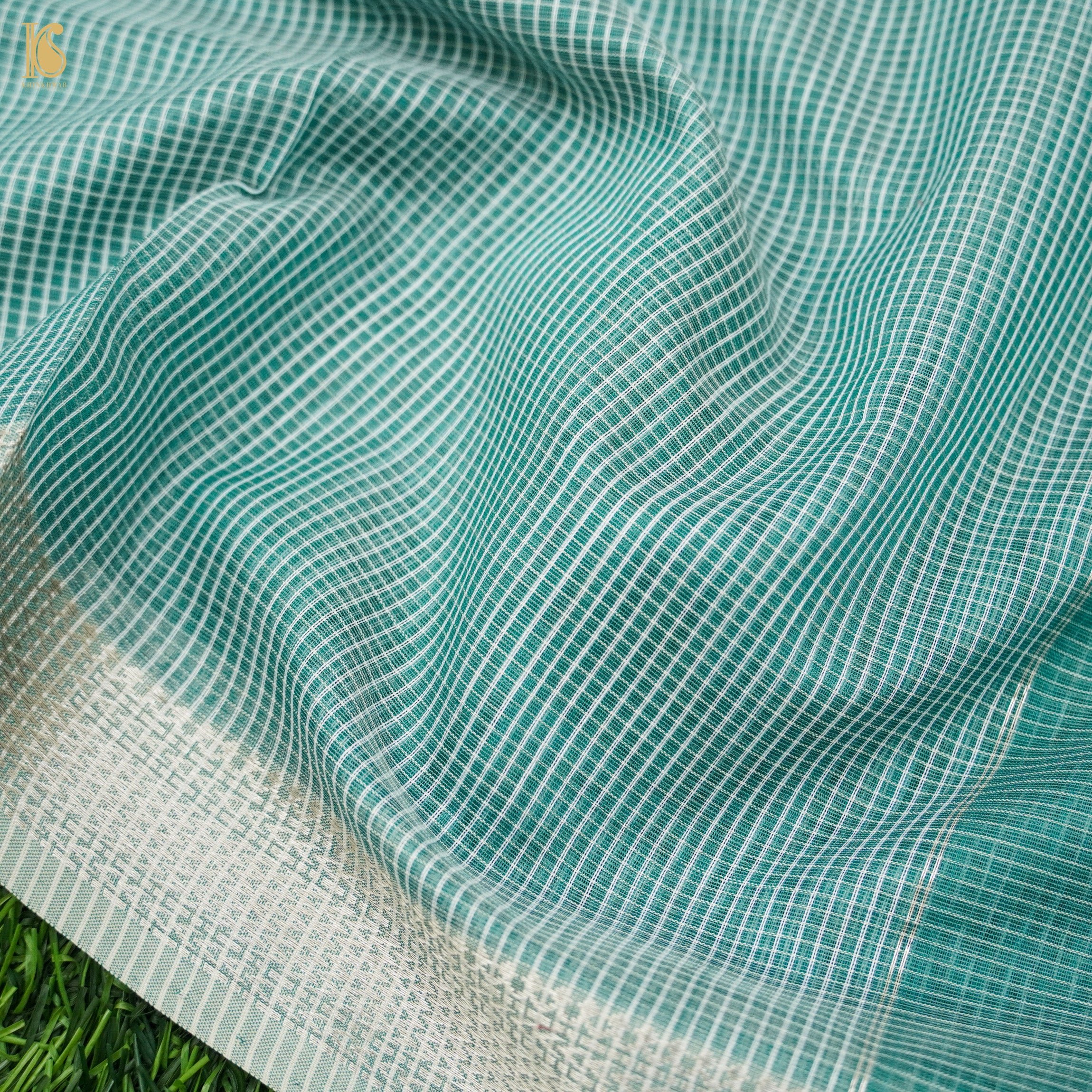 Teal Handwoven Pure Cotton Silk Maheshwari Saree - Khinkhwab