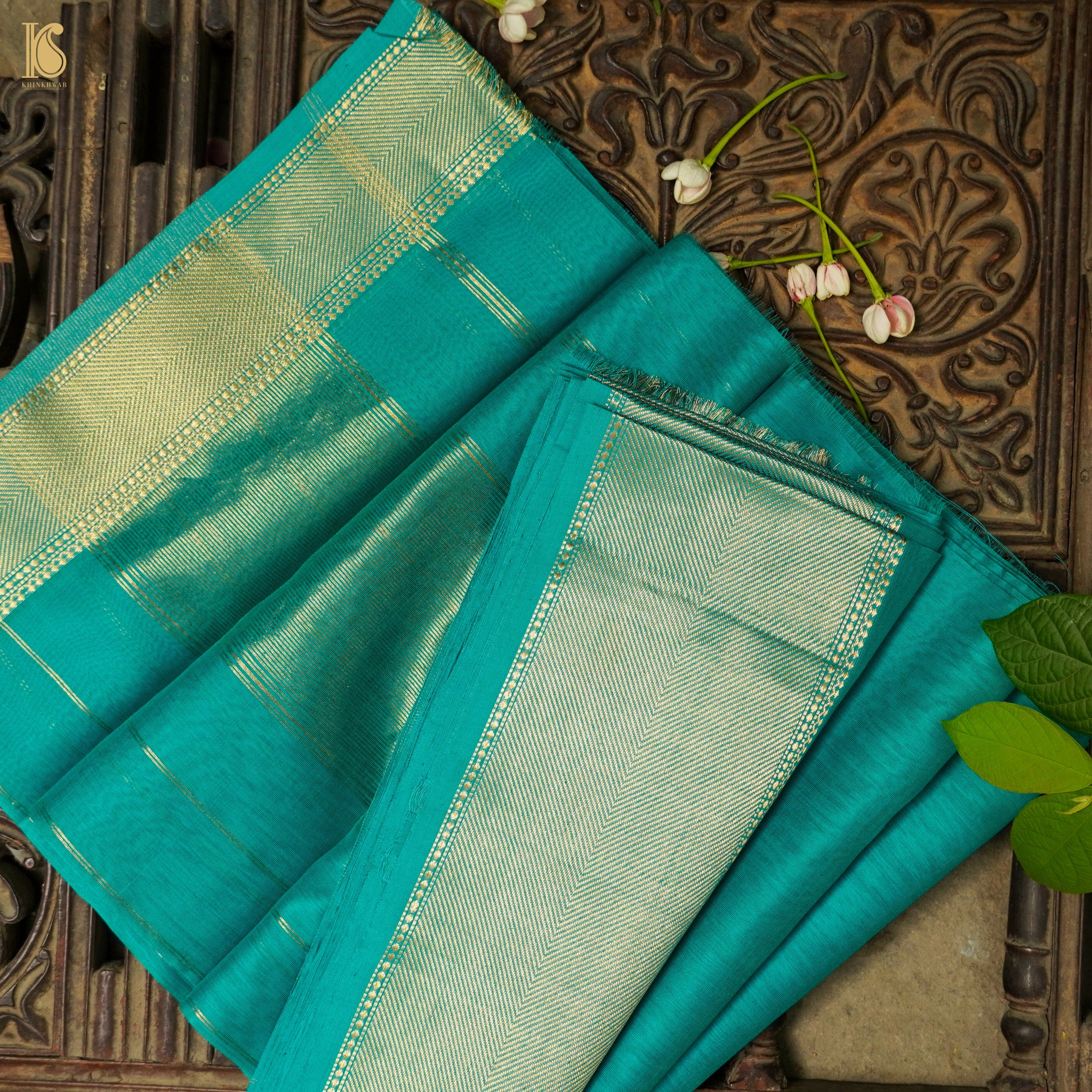 Persian Green Handwoven Pure Cotton Silk Maheshwari Saree - Khinkhwab