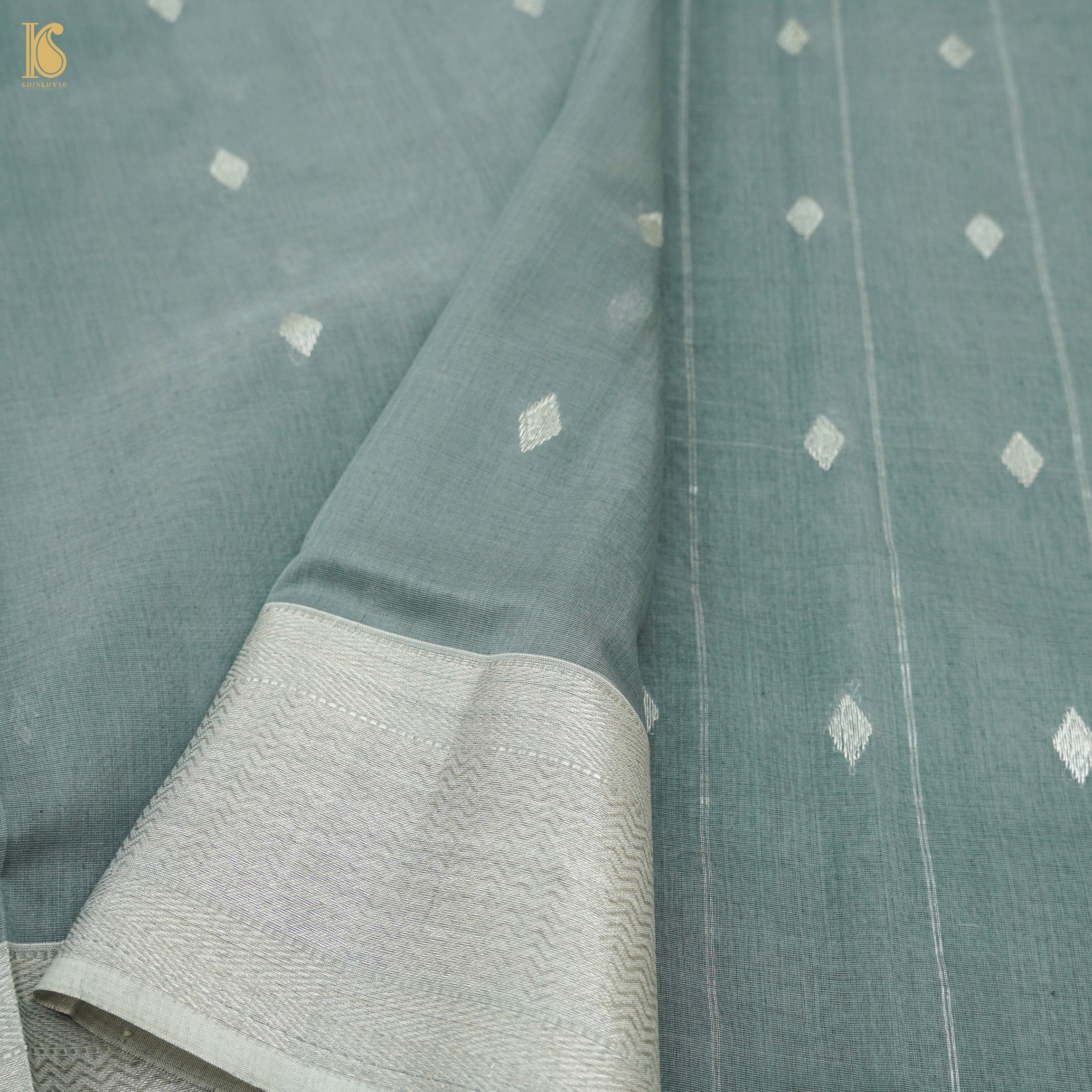 Grey Handwoven Pure Cotton Silk Maheshwari Saree - Khinkhwab