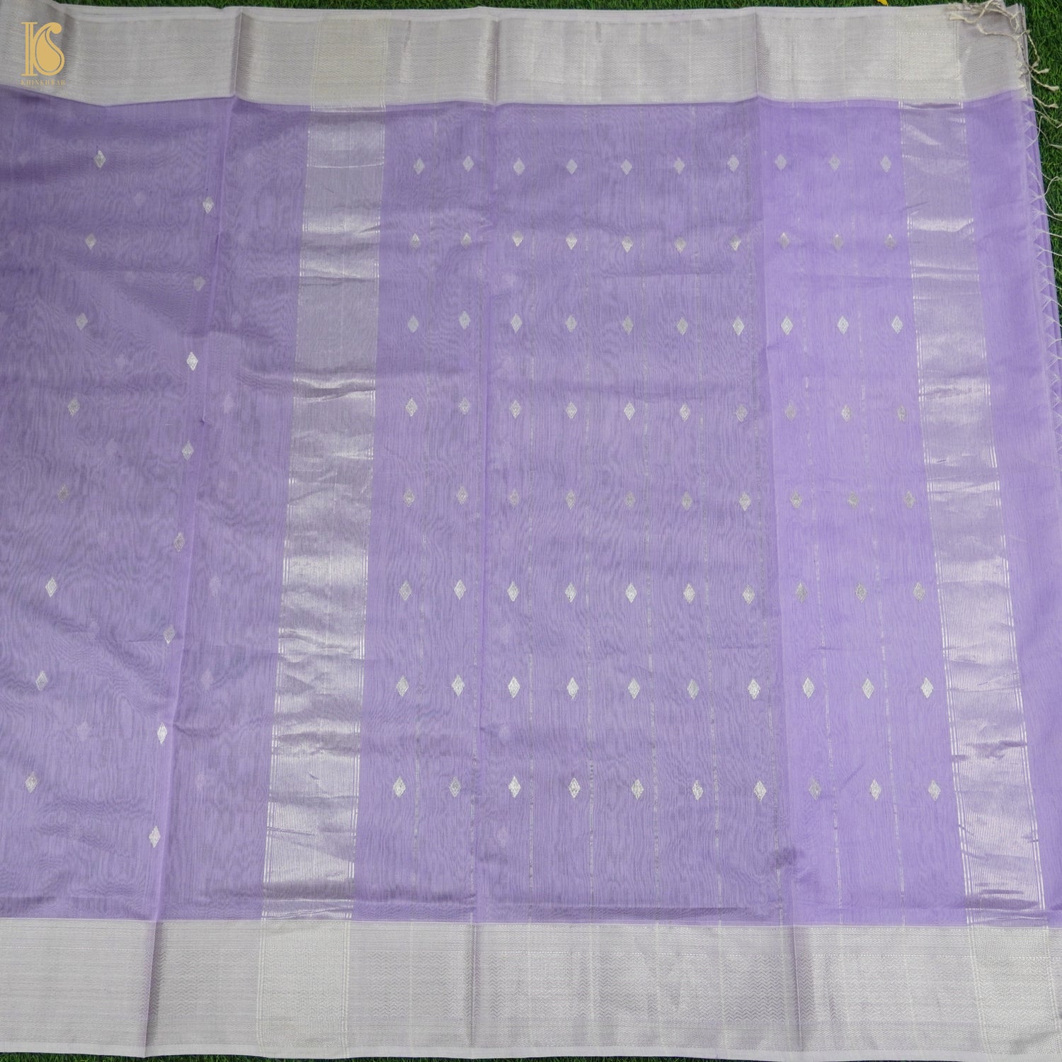 Lavendar Handwoven Pure Cotton Silk Maheshwari Saree - Khinkhwab
