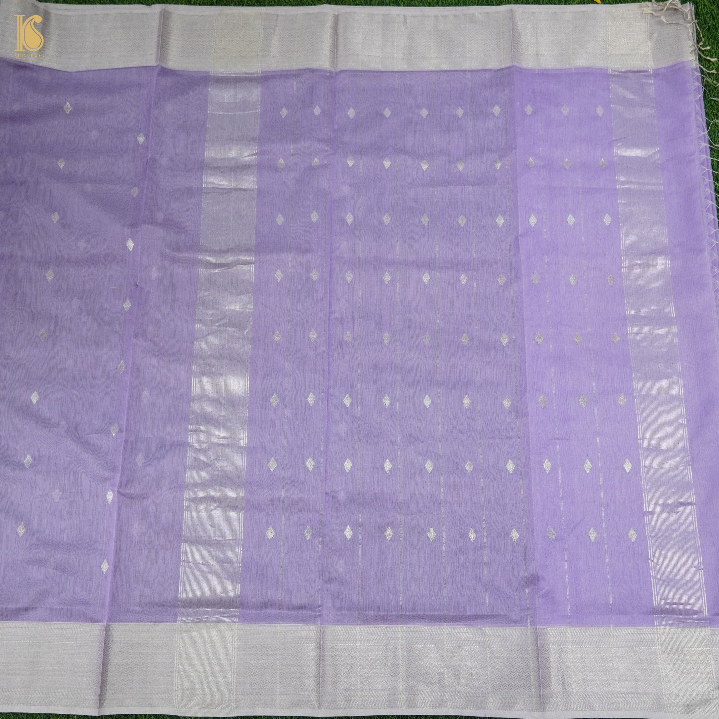 Lavendar Handwoven Pure Cotton Silk Maheshwari Saree - Khinkhwab