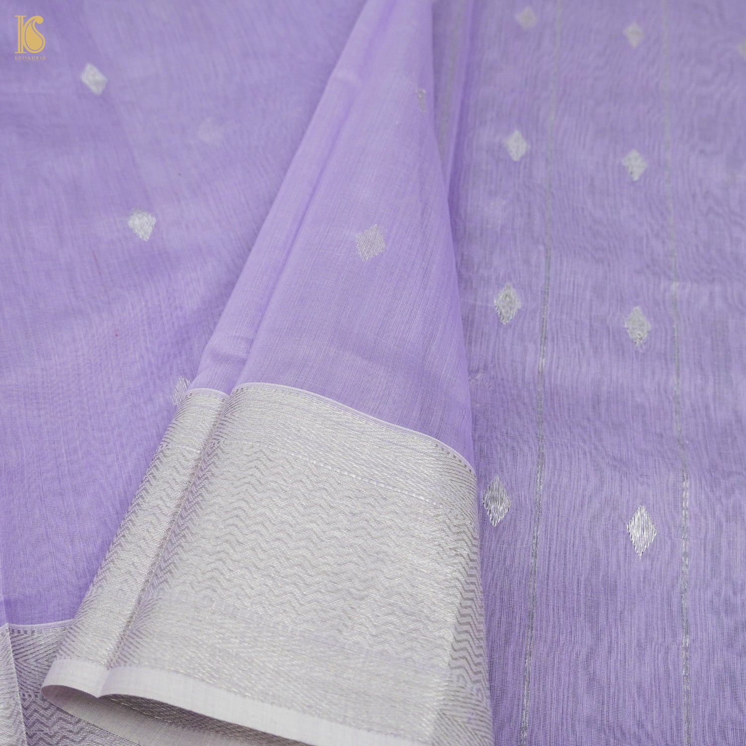 Lavendar Handwoven Pure Cotton Silk Maheshwari Saree - Khinkhwab