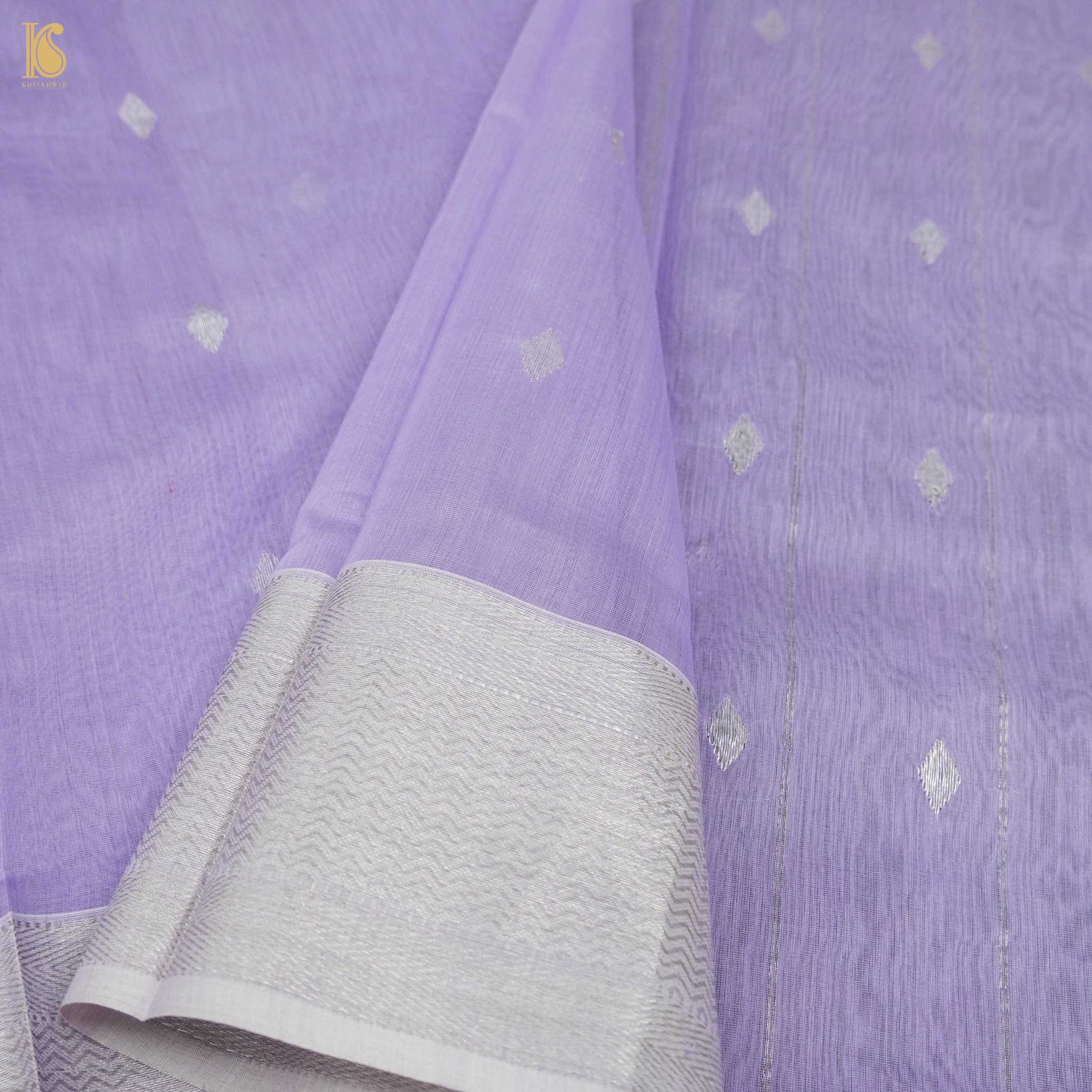 Lavendar Handwoven Pure Cotton Silk Maheshwari Saree - Khinkhwab