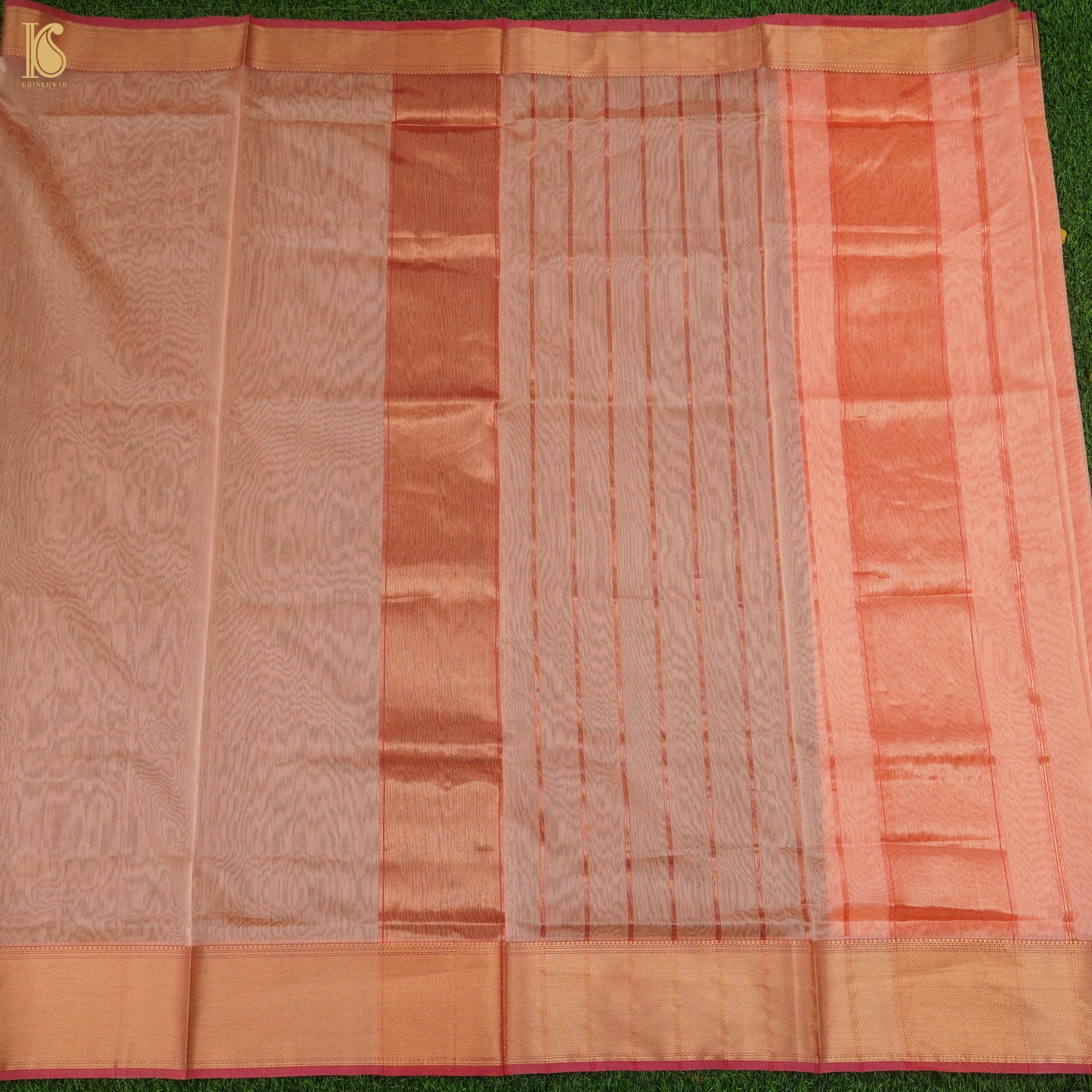 Orange Handwoven Pure Cotton Silk Maheshwari Saree - Khinkhwab