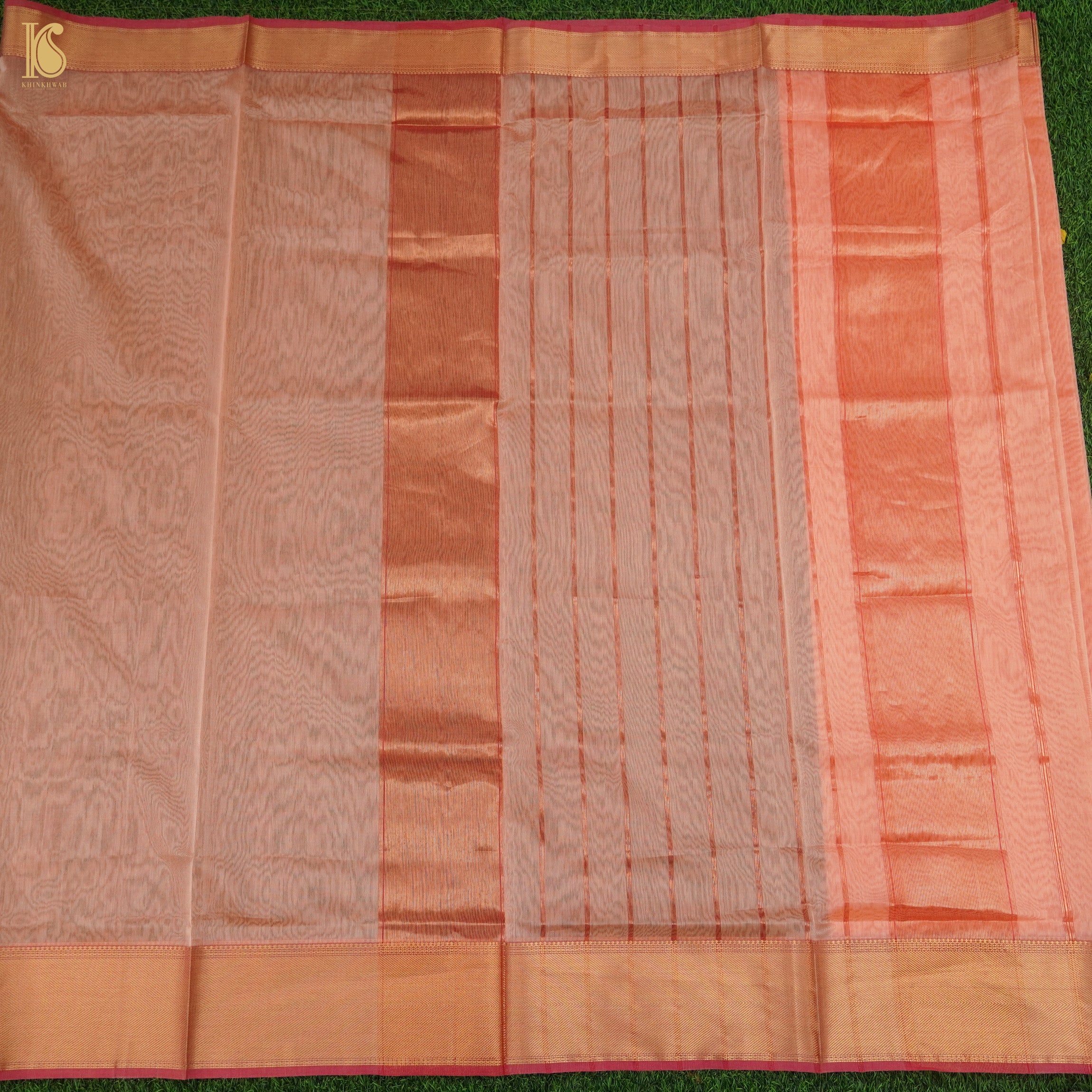 Orange Handwoven Pure Cotton Silk Maheshwari Saree - Khinkhwab