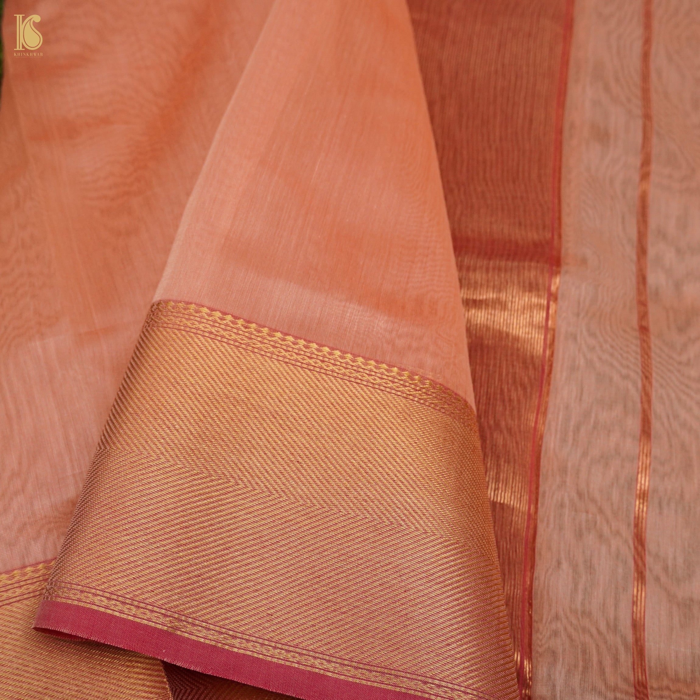 Orange Handwoven Pure Cotton Silk Maheshwari Saree - Khinkhwab