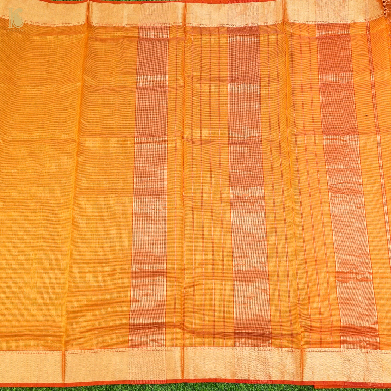Orange Handwoven Pure Cotton Silk Maheshwari Saree - Khinkhwab