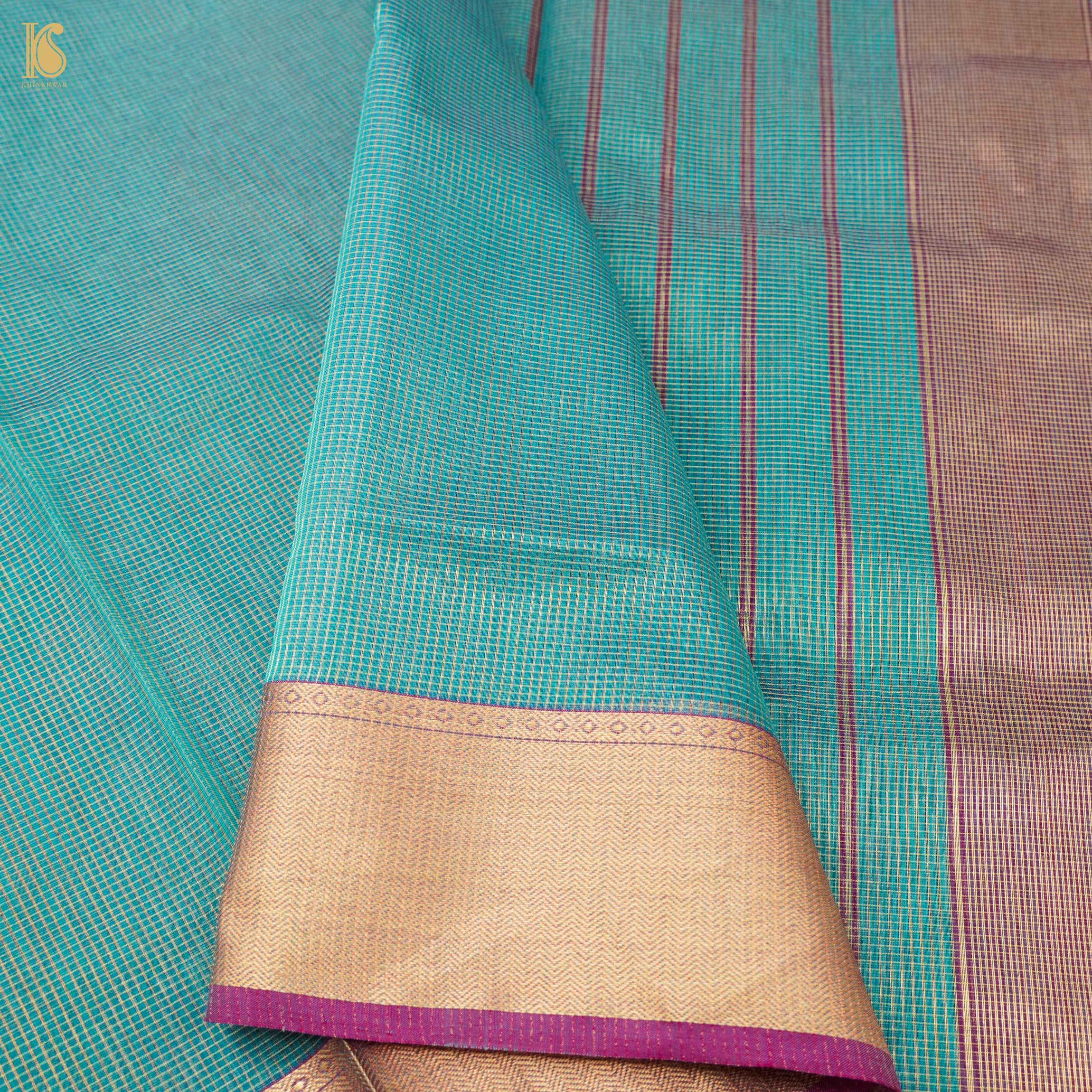 Blue Handwoven Pure Cotton Silk Maheshwari Saree - Khinkhwab
