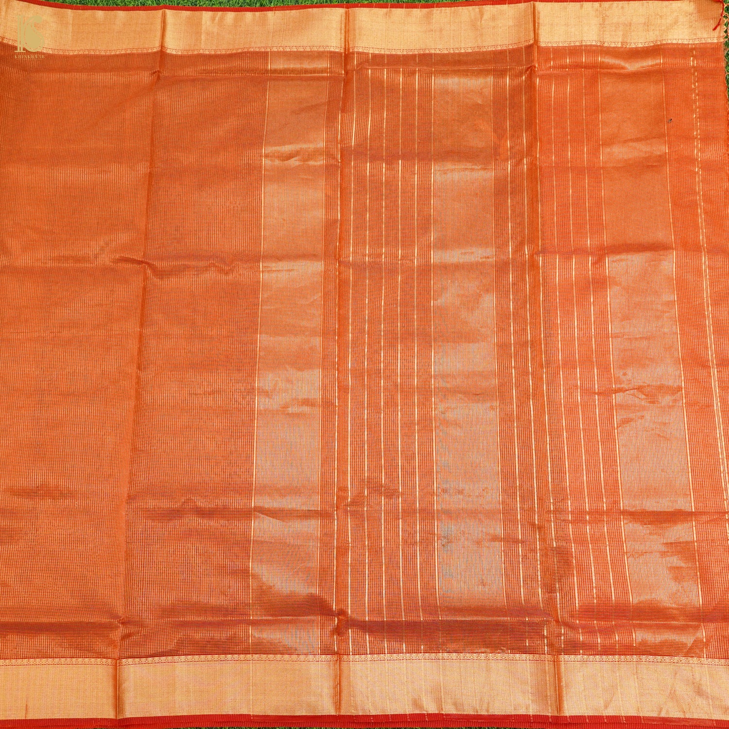 Tawny Orange Handwoven Pure Cotton Silk Maheshwari Saree - Khinkhwab