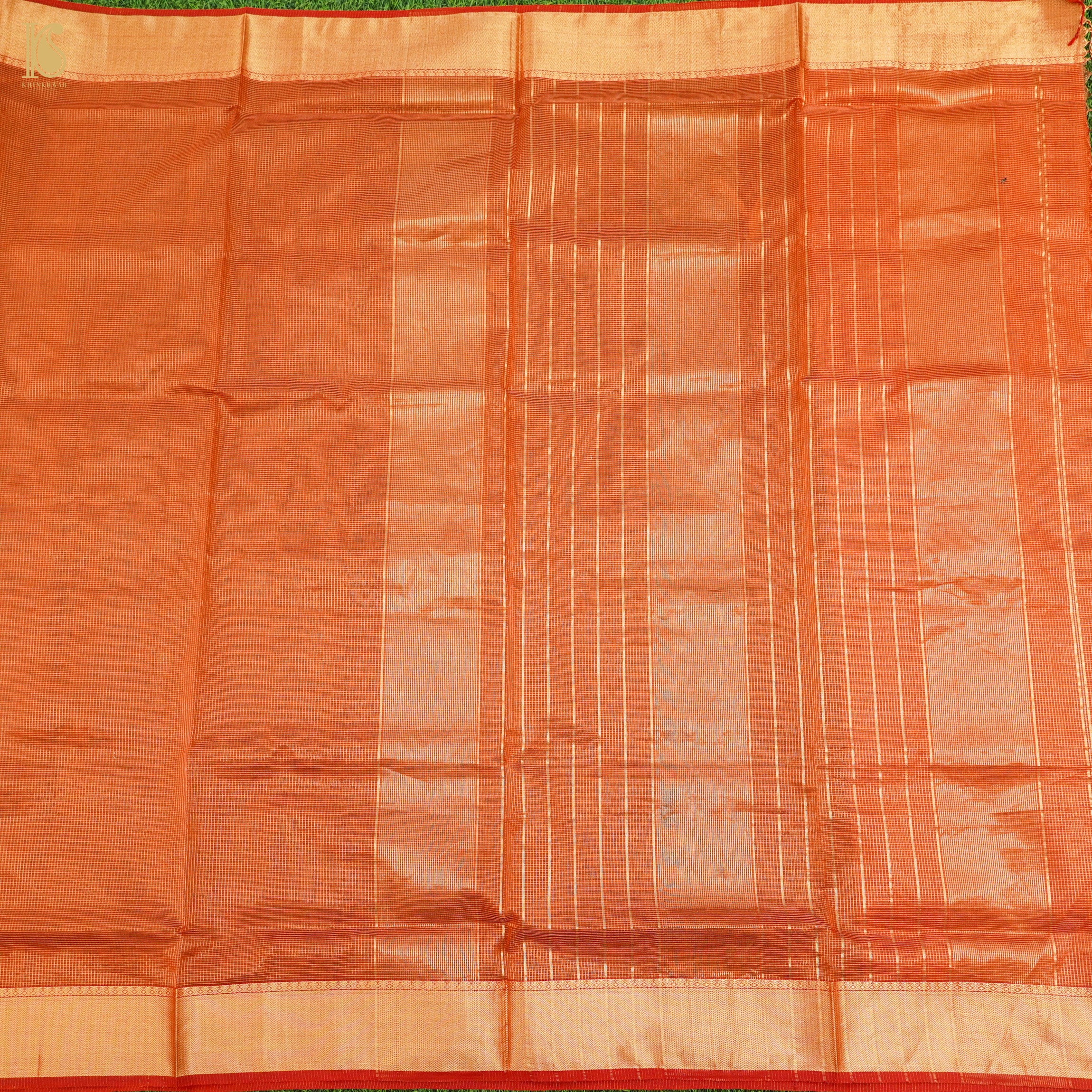 Tawny Orange Handwoven Pure Cotton Silk Maheshwari Saree - Khinkhwab