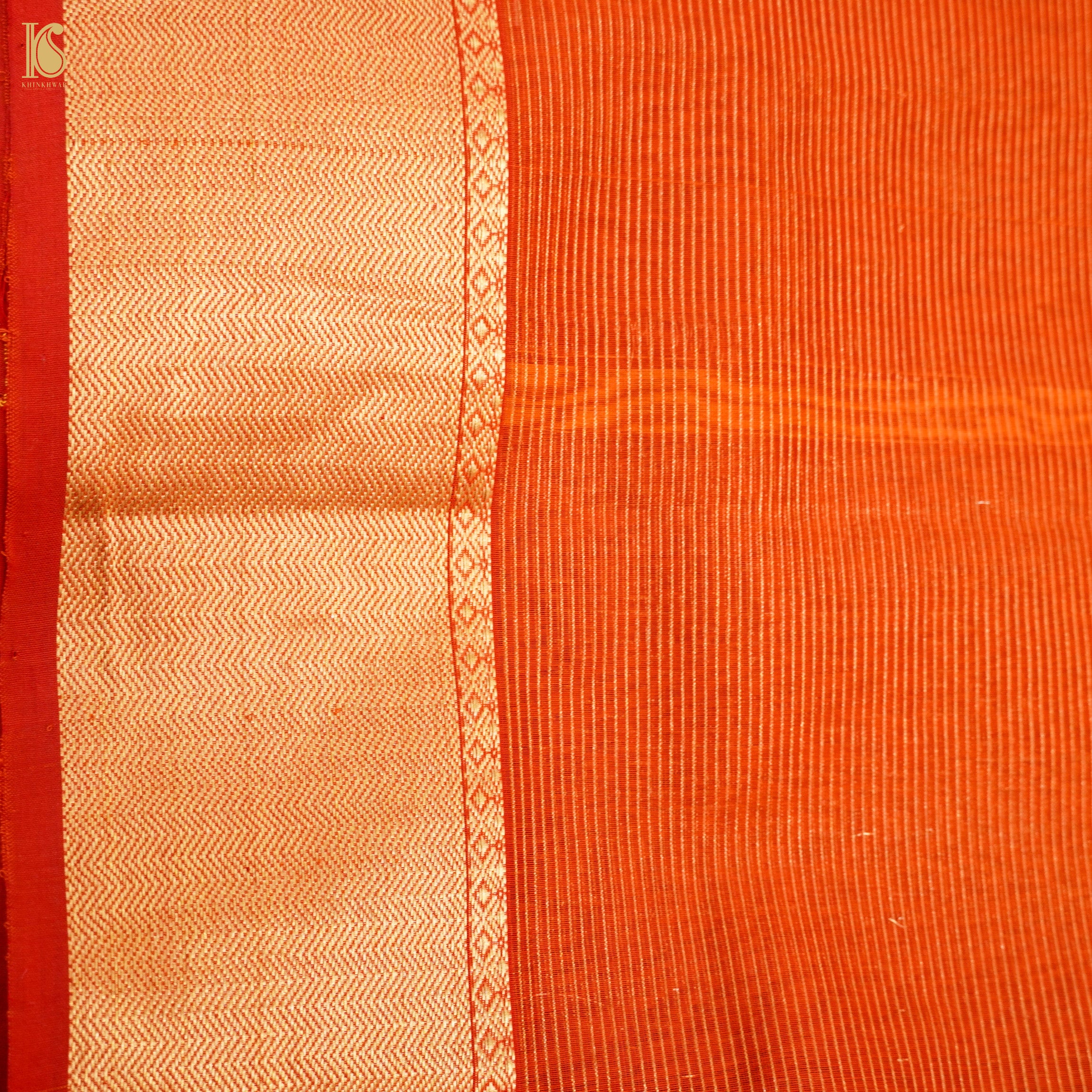 Tawny Orange Handwoven Pure Cotton Silk Maheshwari Saree - Khinkhwab