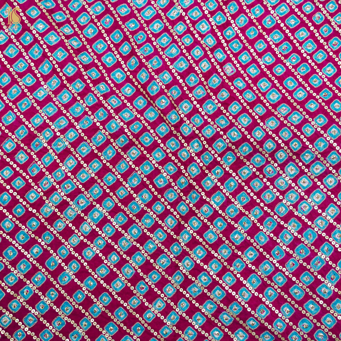 Violet Red Pure Gajji Handloom Bandhani Fabric with Sequence Work - Khinkhwab