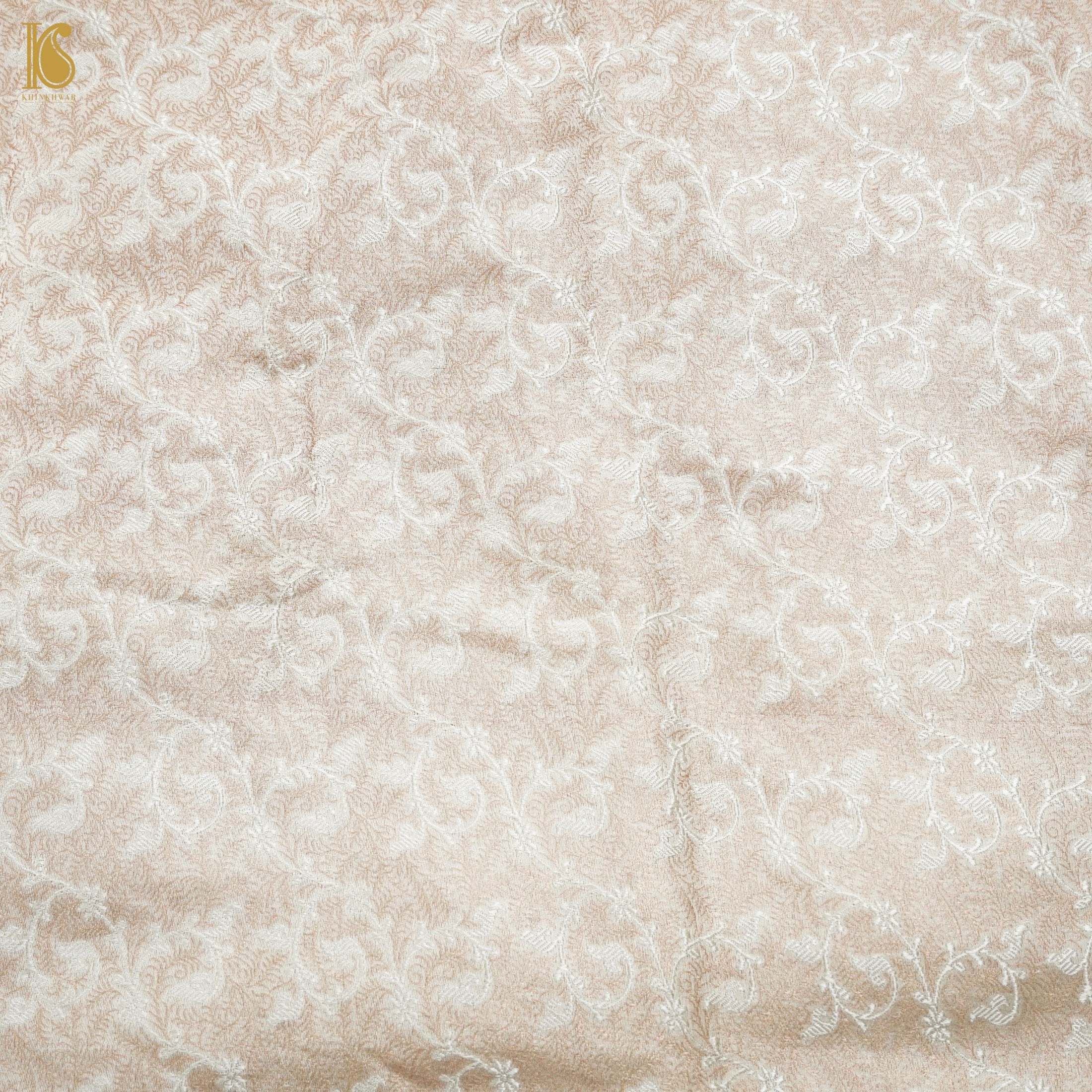 Handloom Beige Brocade Banarasi Fabric - Khinkhwab