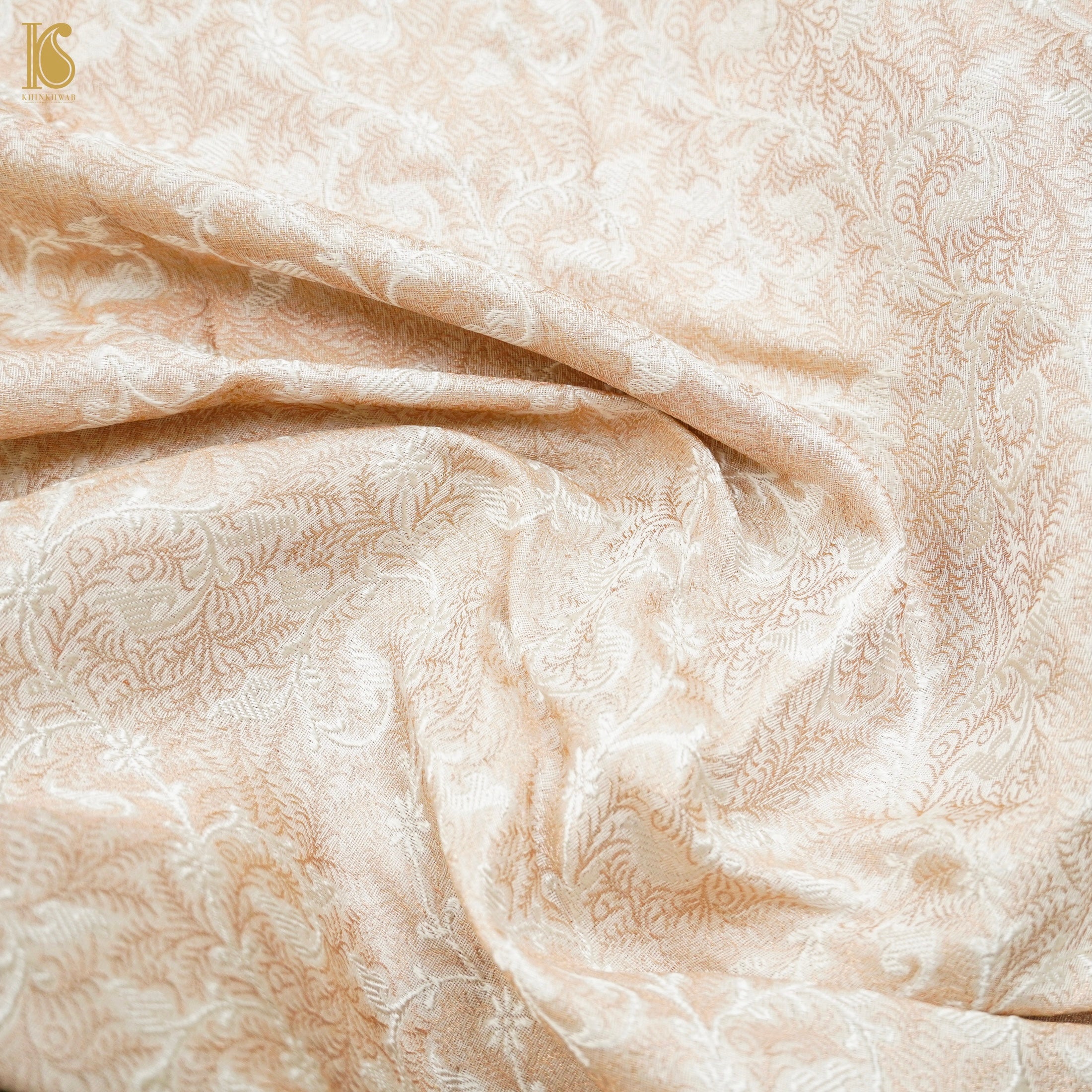 Handloom Beige Brocade Banarasi Fabric - Khinkhwab