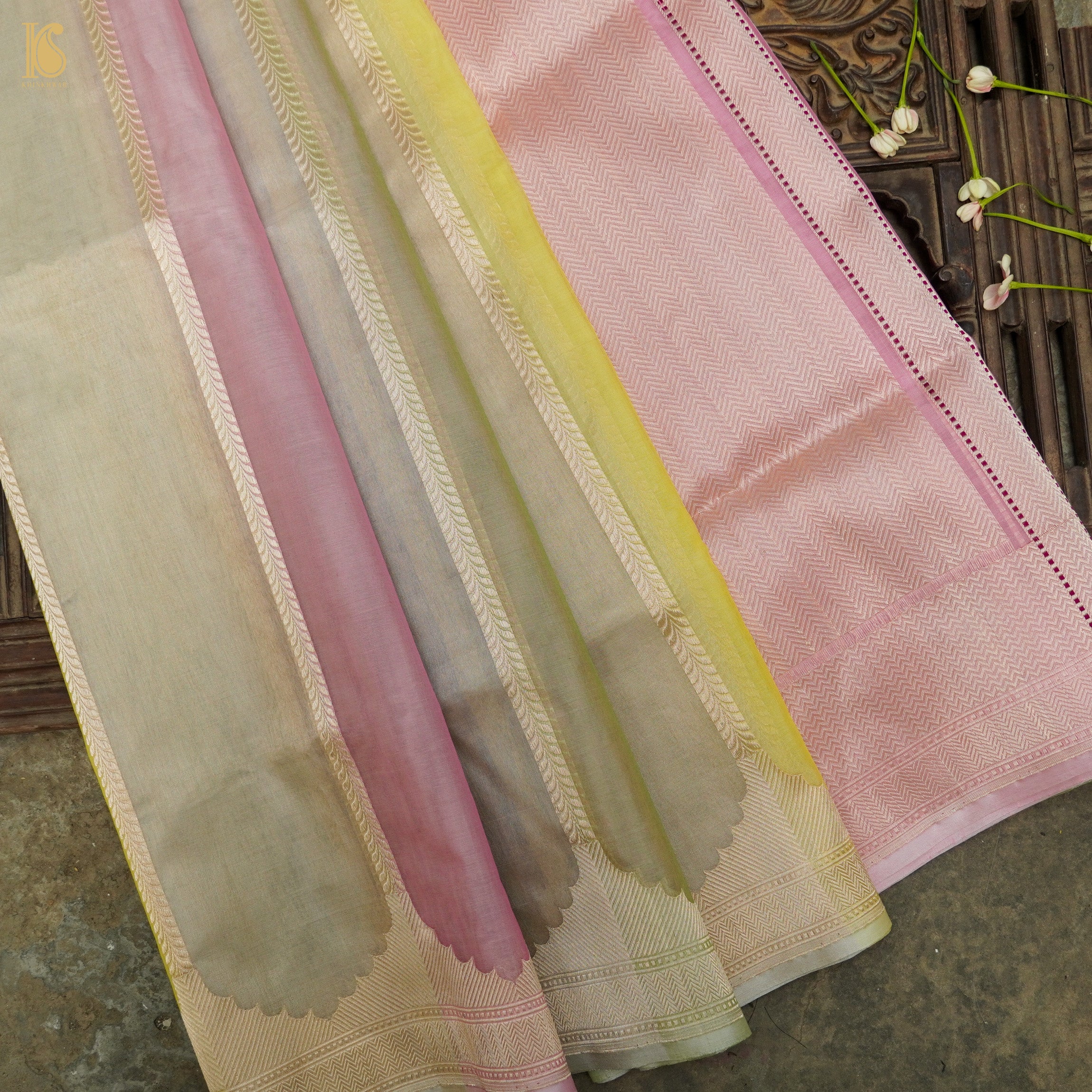Kobi Pink Handloom Pure Kora Organza Banarasi Saree - Khinkhwab