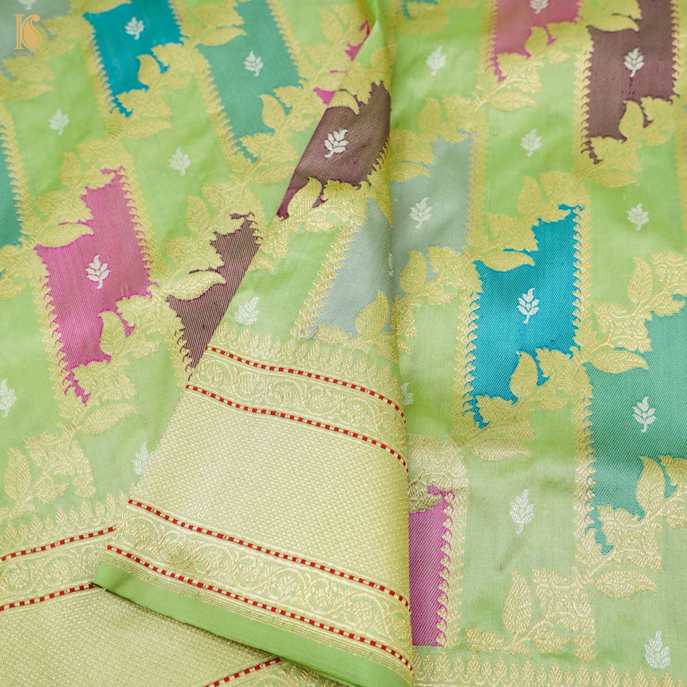 Caper Green Handloom Banarasi Pure Katan Silk Rangkat Kadwa Saree - Khinkhwab