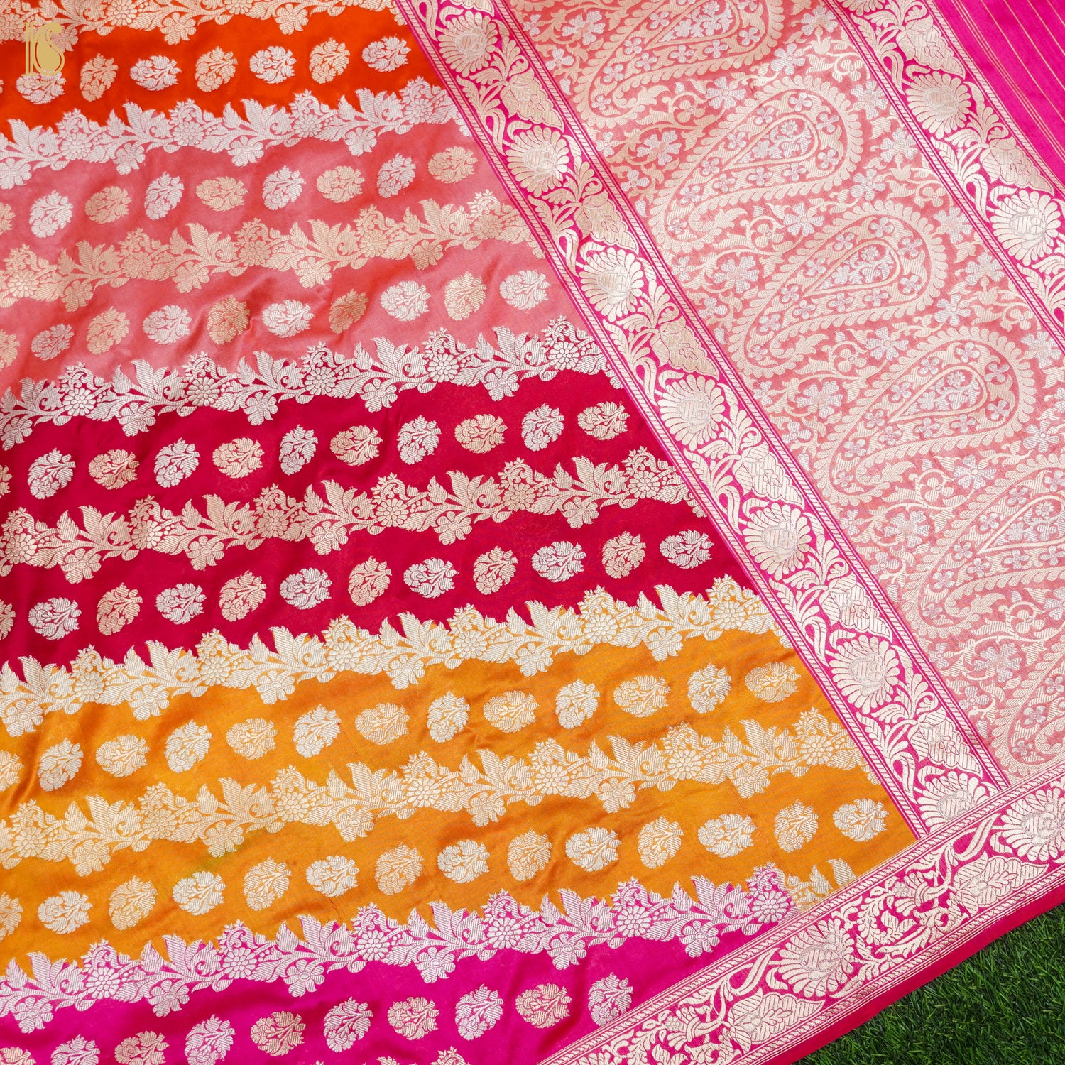 Ruby Pink Handwoven Pure Katan Silk Kadwa Banarasi Rangkat Saree - Khinkhwab