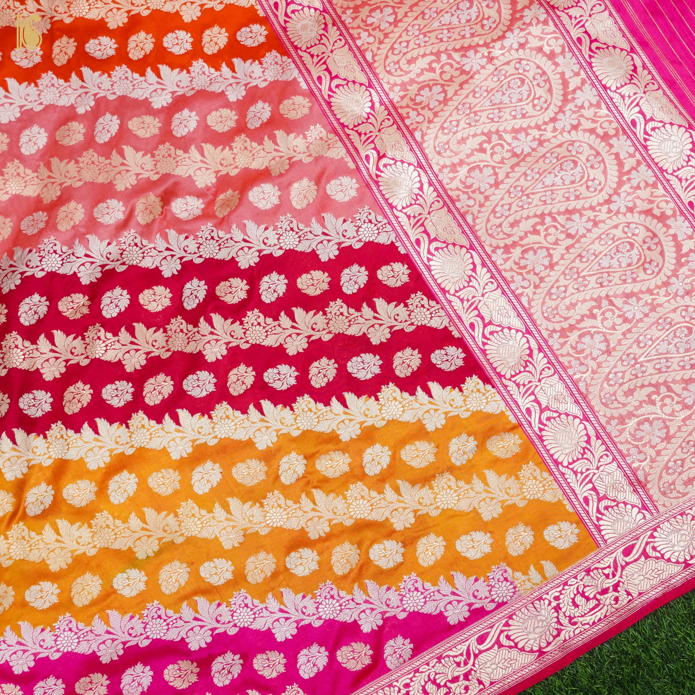 Ruby Pink Handwoven Pure Katan Silk Kadwa Banarasi Rangkat Saree - Khinkhwab