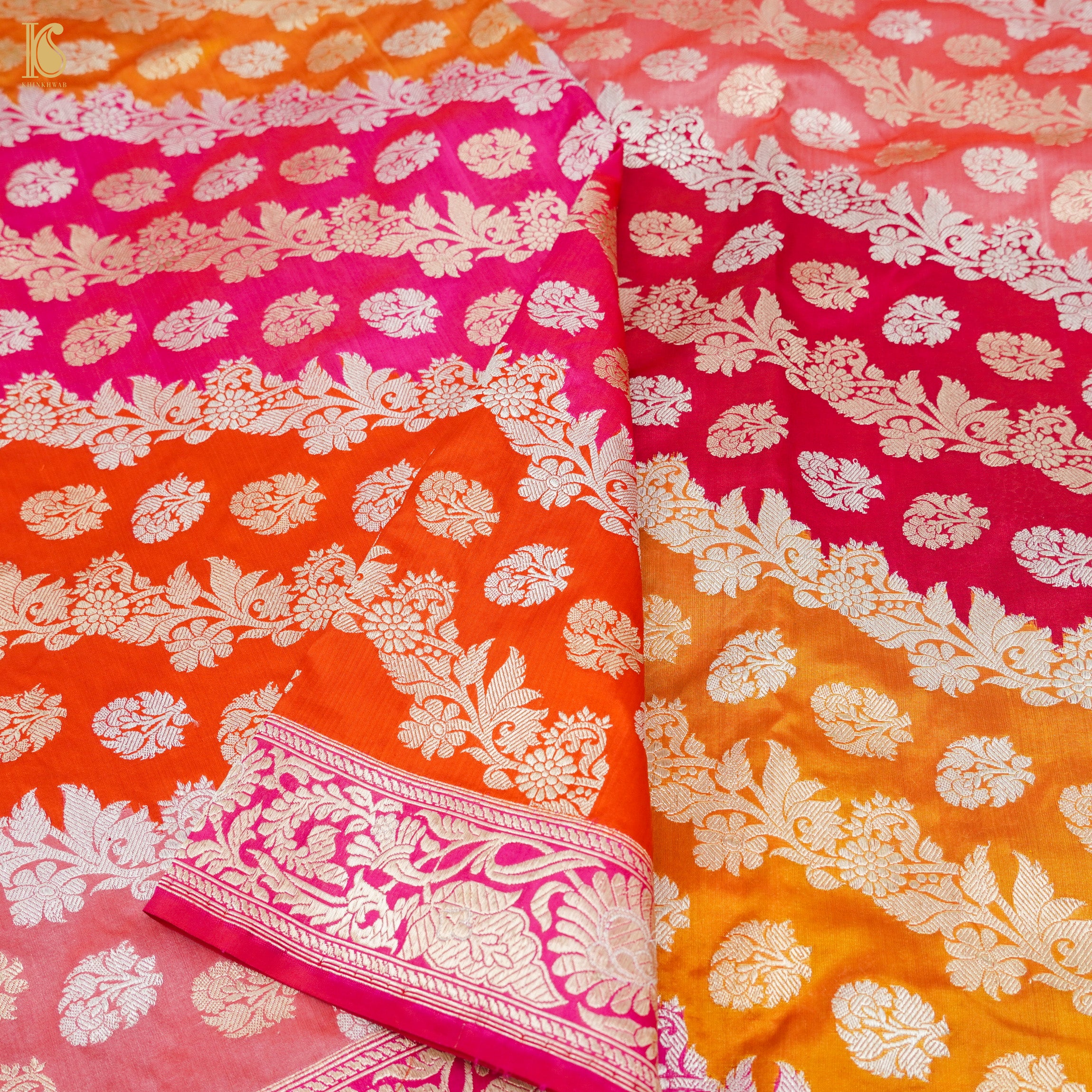 Ruby Pink Handwoven Pure Katan Silk Kadwa Banarasi Rangkat Saree - Khinkhwab