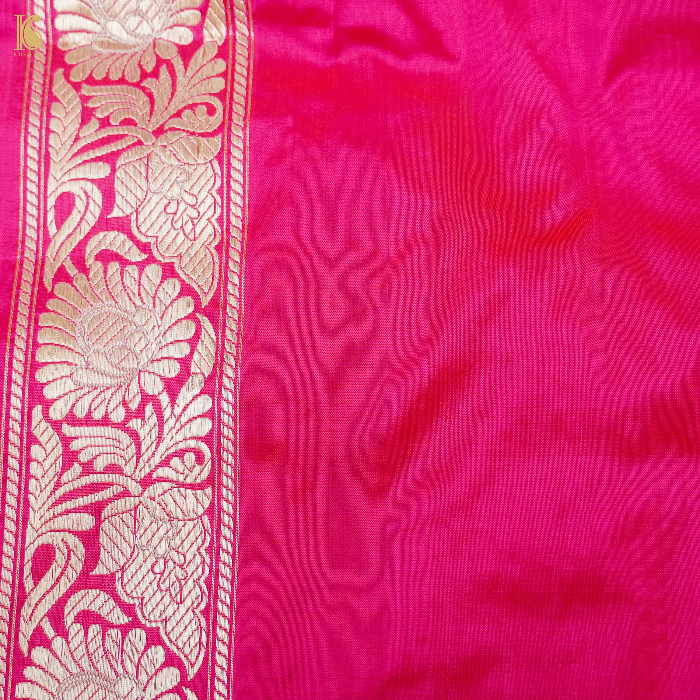 Ruby Pink Handwoven Pure Katan Silk Kadwa Banarasi Rangkat Saree - Khinkhwab