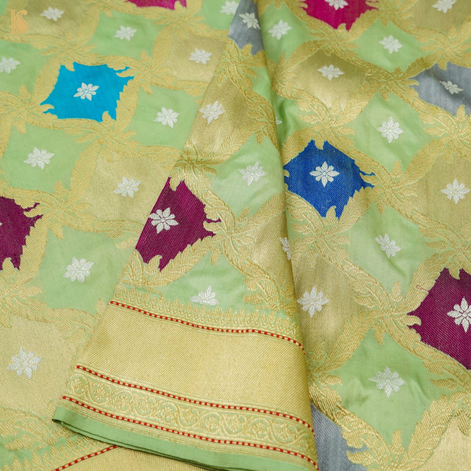 Sprout Green Handloom Banarasi Pure Katan Silk Rangkat Kadwa Saree - Khinkhwab