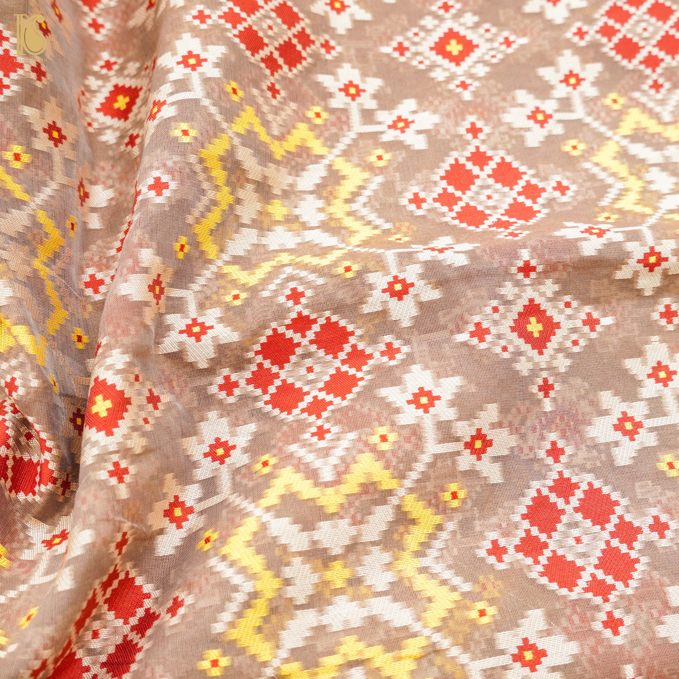 Brown Pure Cotton Patola Banarasi Fabric - Khinkhwab