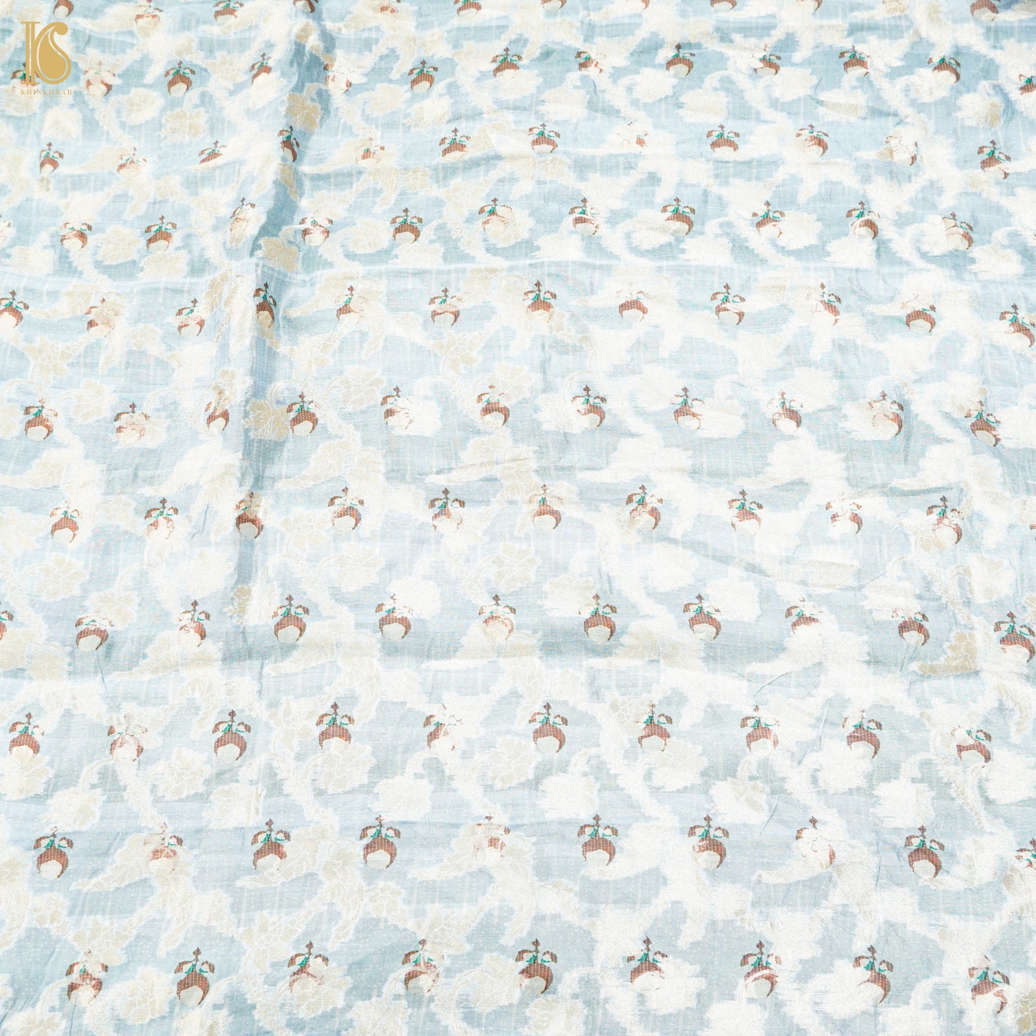 Light Blue Pure Katan Silk Print Banarasi Blouse Fabric - Khinkhwab