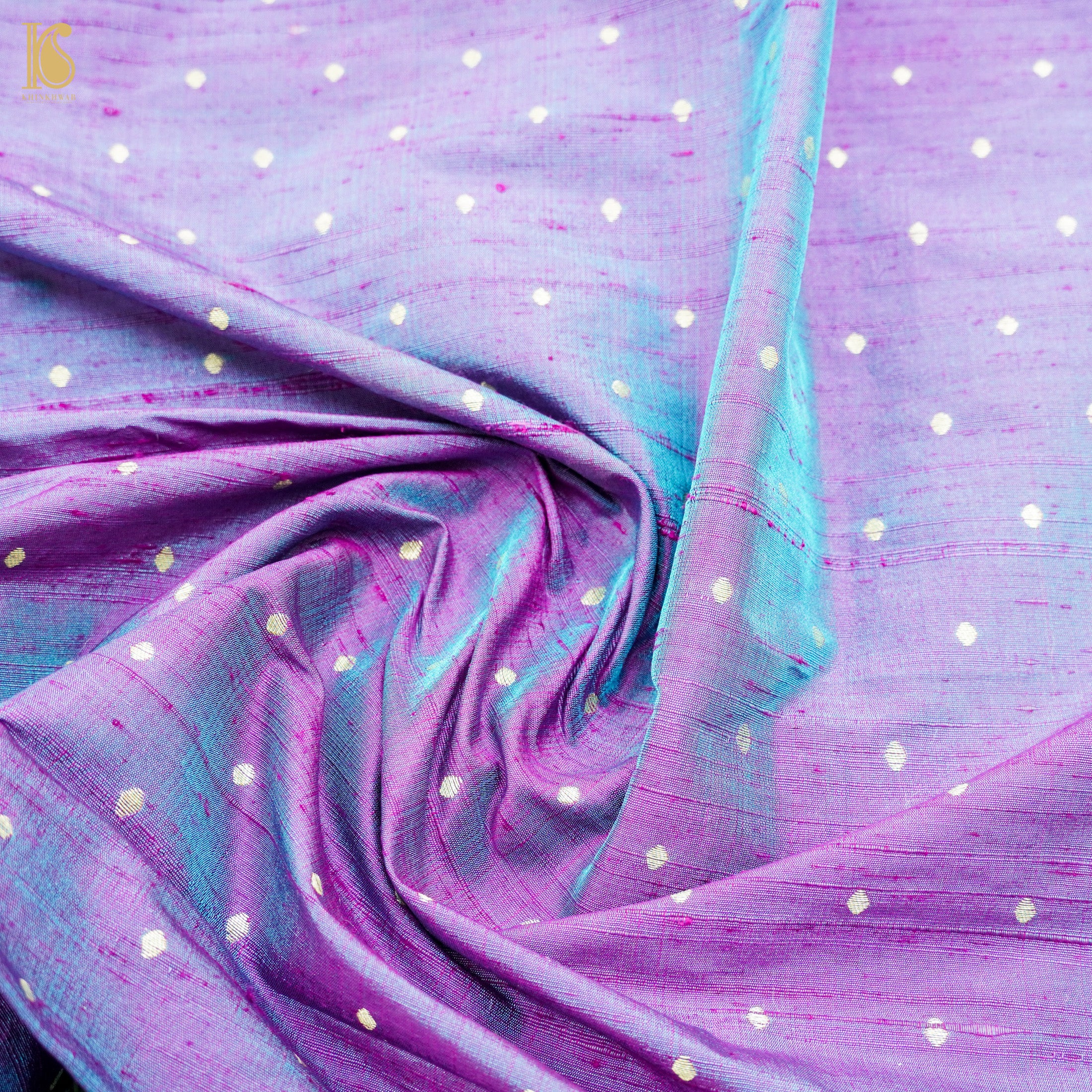 Blue & Purple Pure Raw Silk Banarasi Blouse Fabric - Khinkhwab