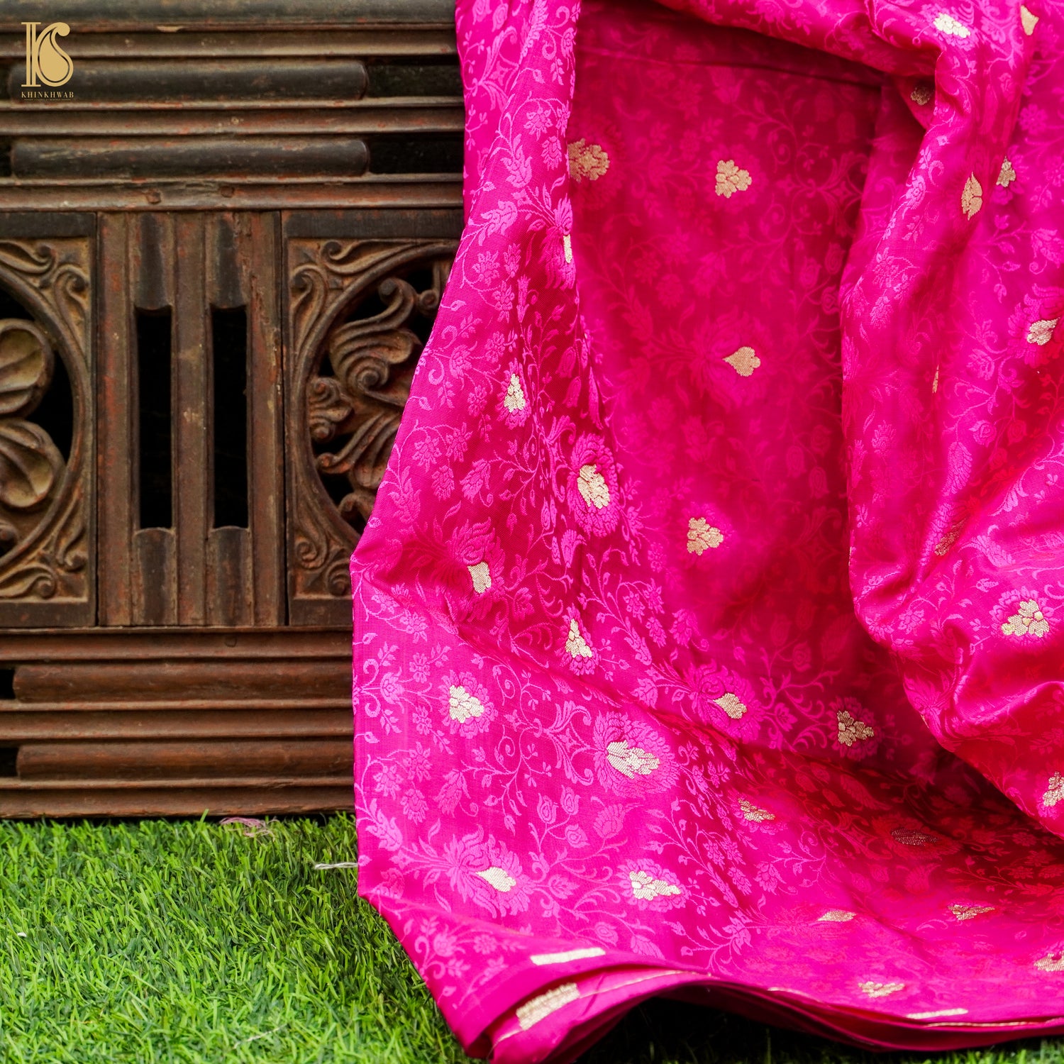 Pink Pure Banarasi Silk Handwoven Tanchui Fabric - Khinkhwab