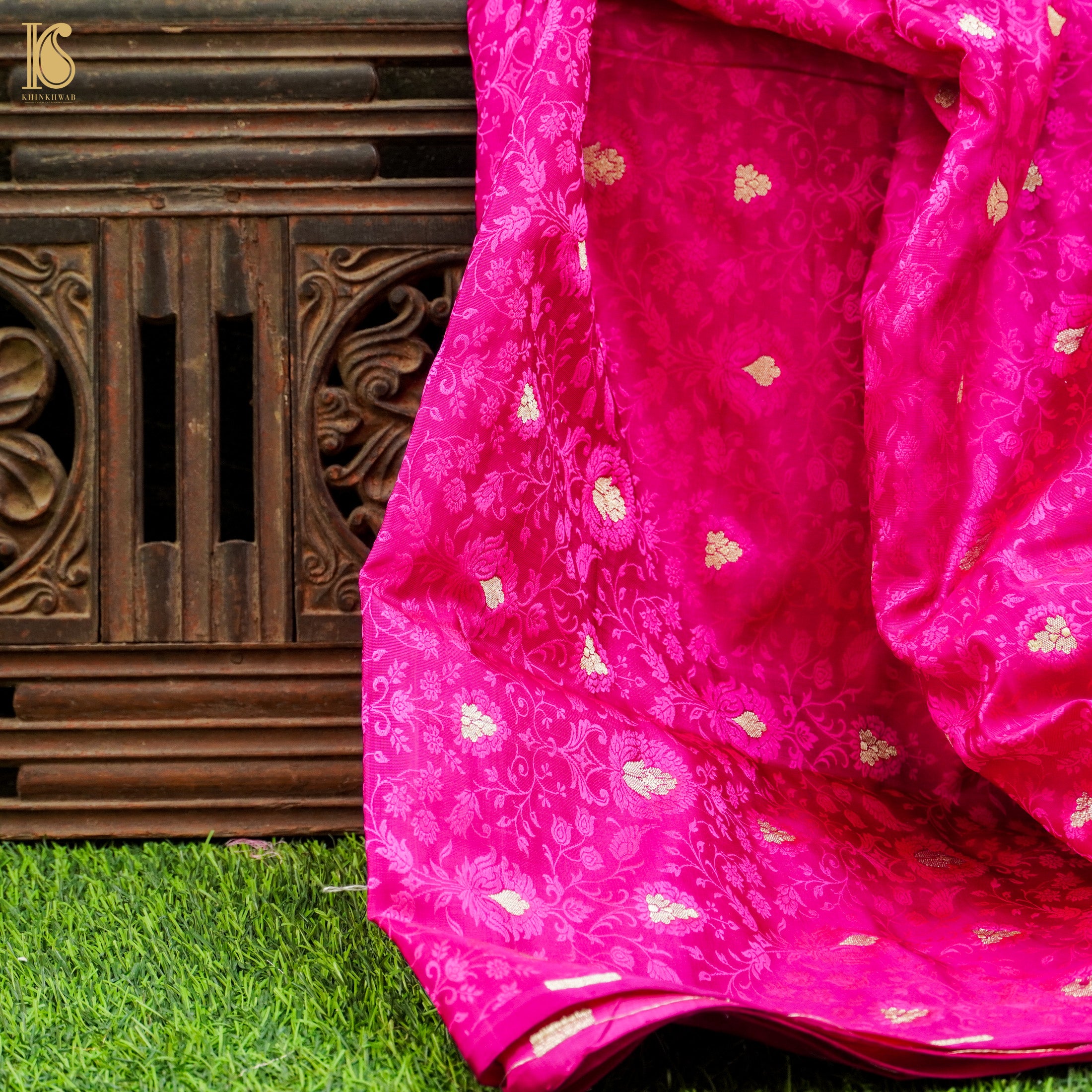 Pink Pure Banarasi Silk Handwoven Tanchui Fabric - Khinkhwab