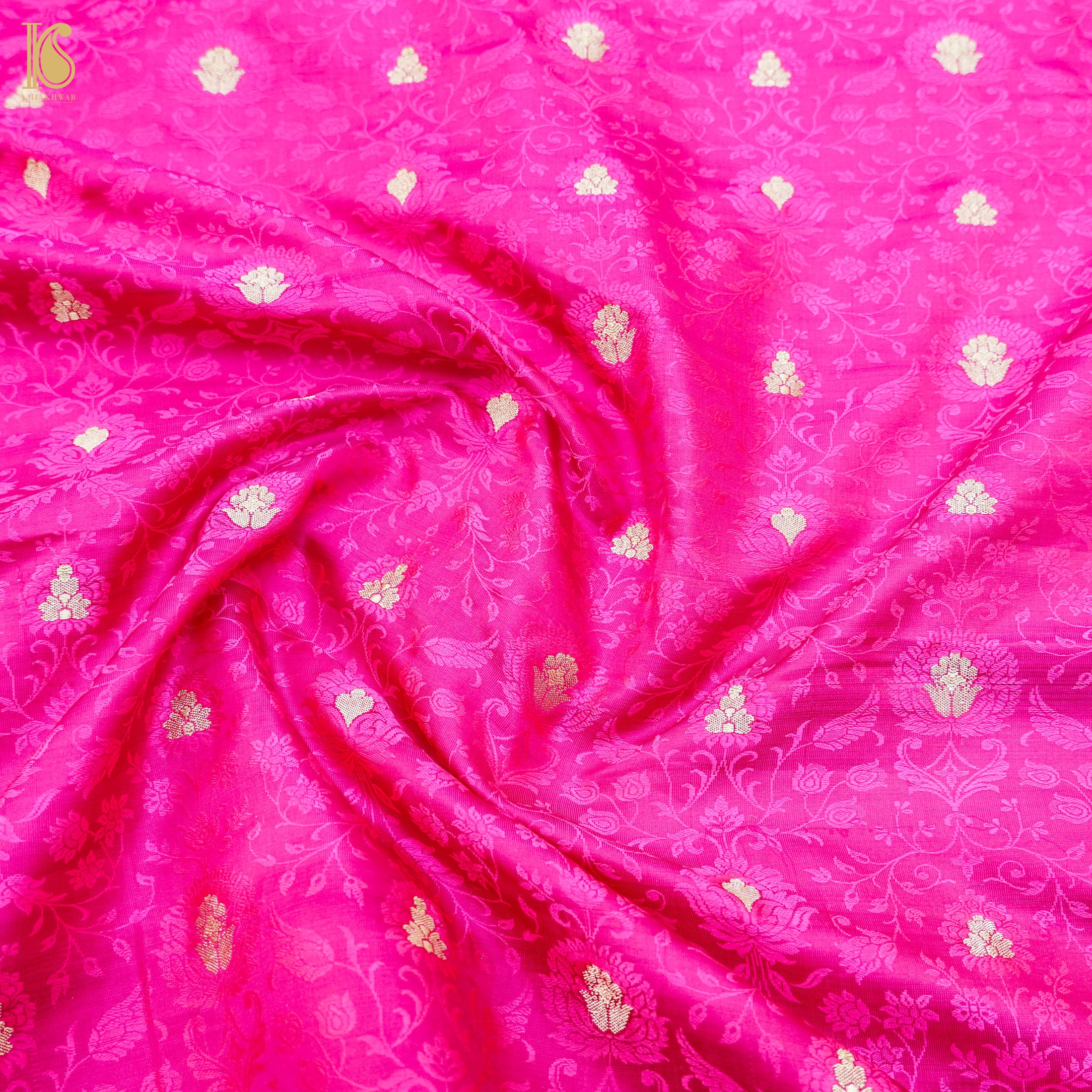Pink Pure Banarasi Silk Handwoven Tanchui Fabric - Khinkhwab
