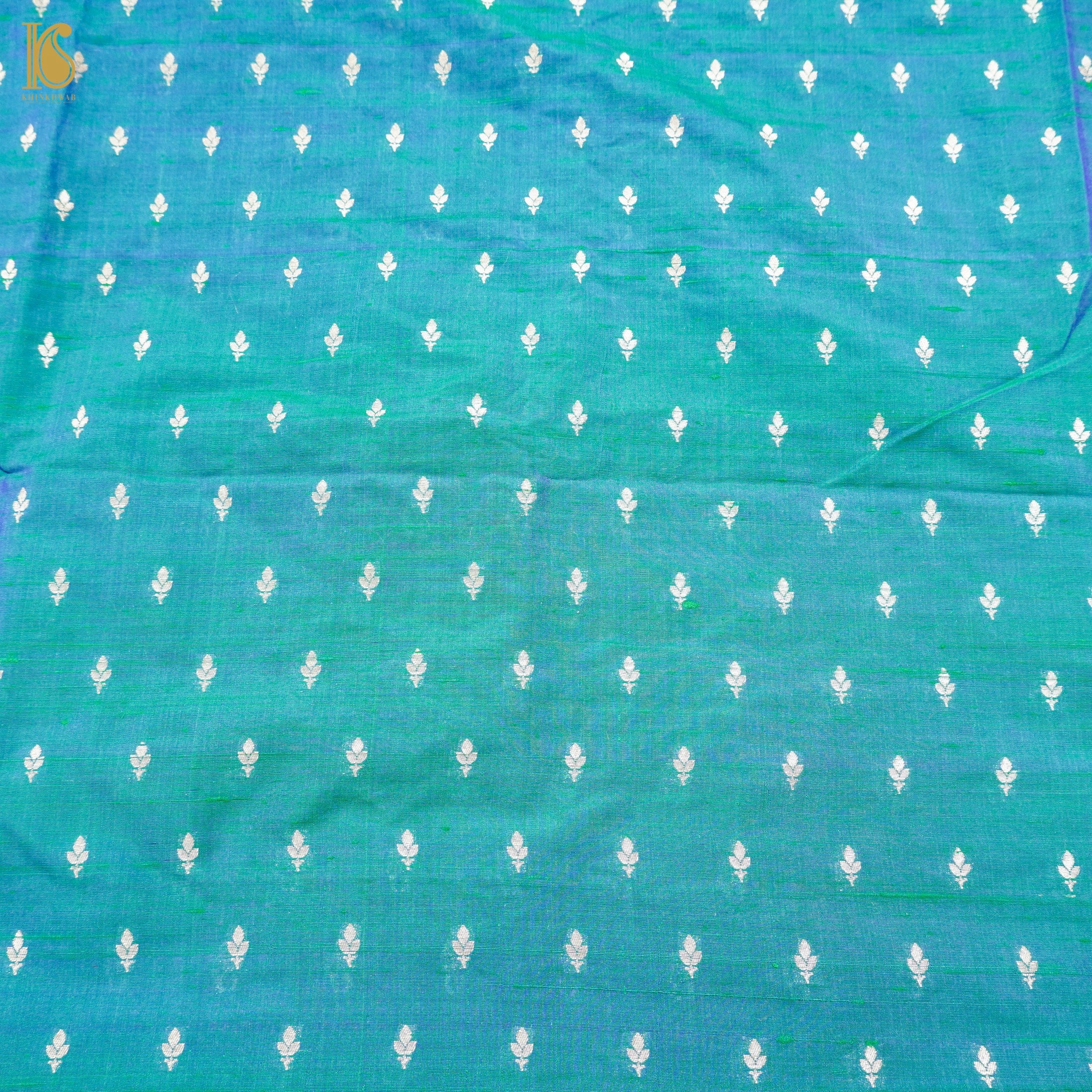 Handloom Blue Pure Raw Silk Banarasi Fabric - Khinkhwab