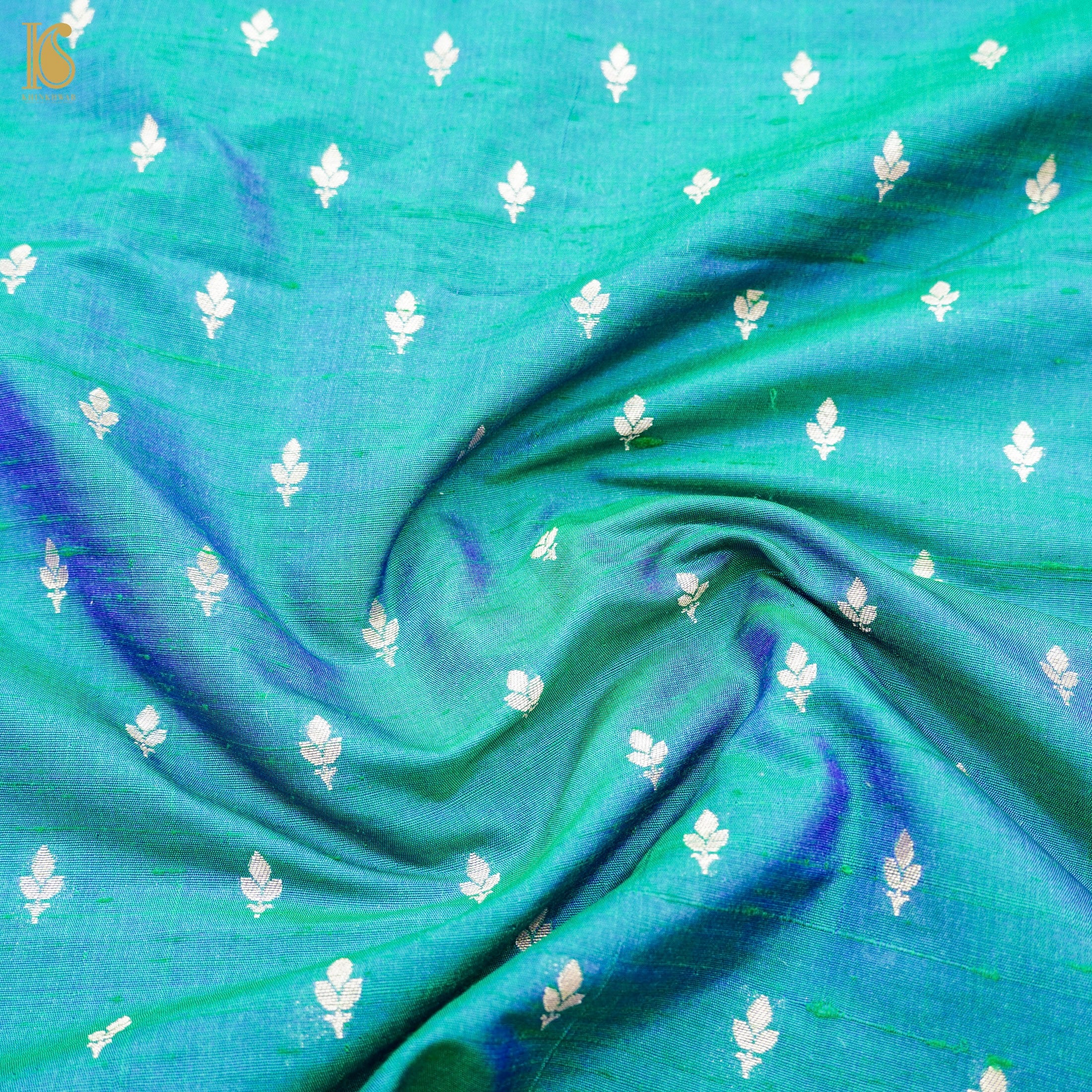 Handloom Blue Pure Raw Silk Banarasi Fabric - Khinkhwab