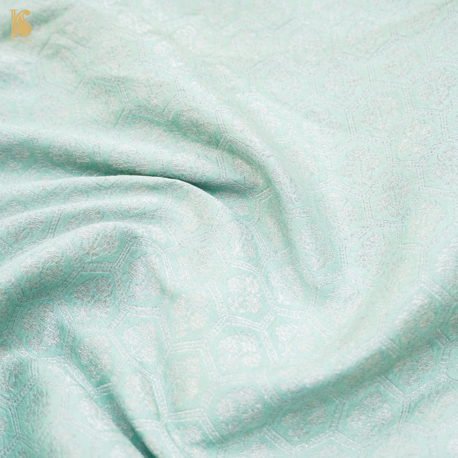 Pastel Green Pure Moonga Silk Handloom Banarasi Fabric - Khinkhwab