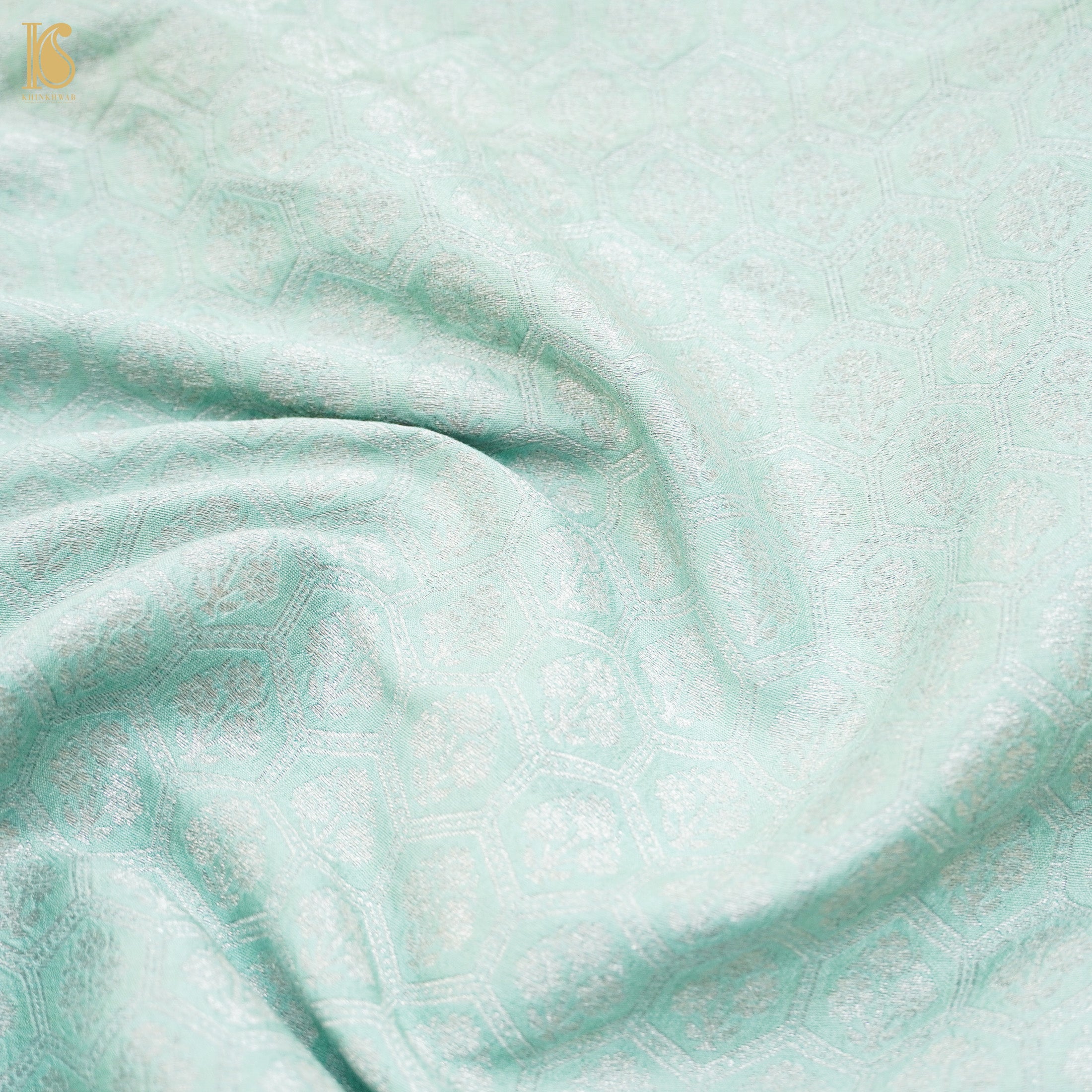 Pastel Green Pure Moonga Silk Handloom Banarasi Fabric - Khinkhwab