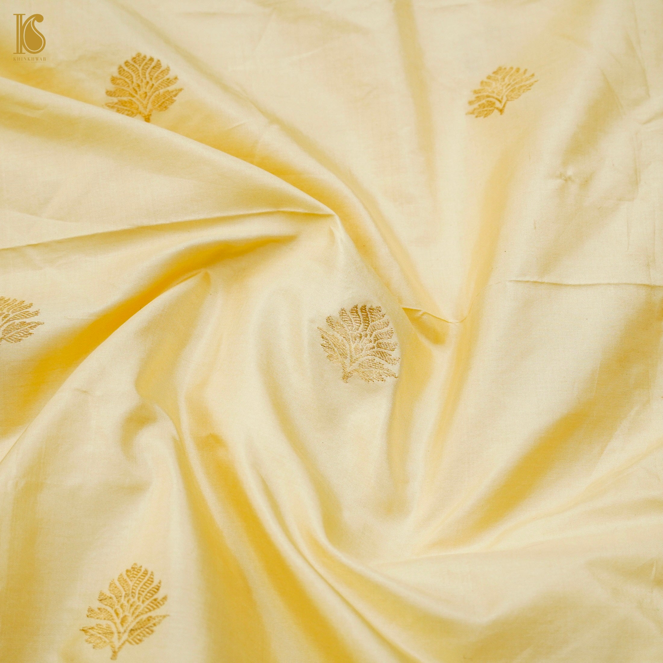 Beige Gold Pure Katan Silk Banarasi Fabric - Khinkhwab