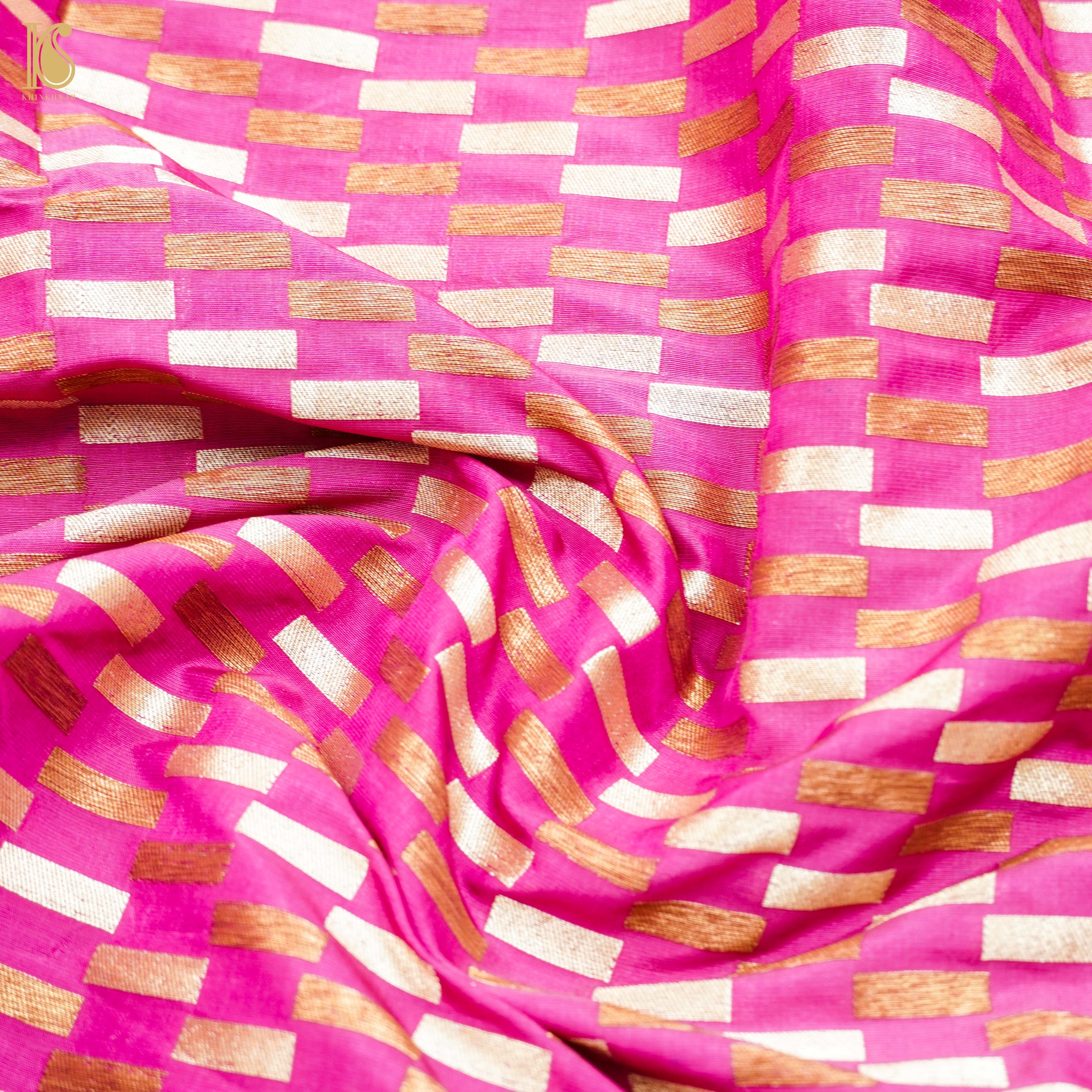 Hot Pink Pure Katan Silk Banarasi Fabric - Khinkhwab