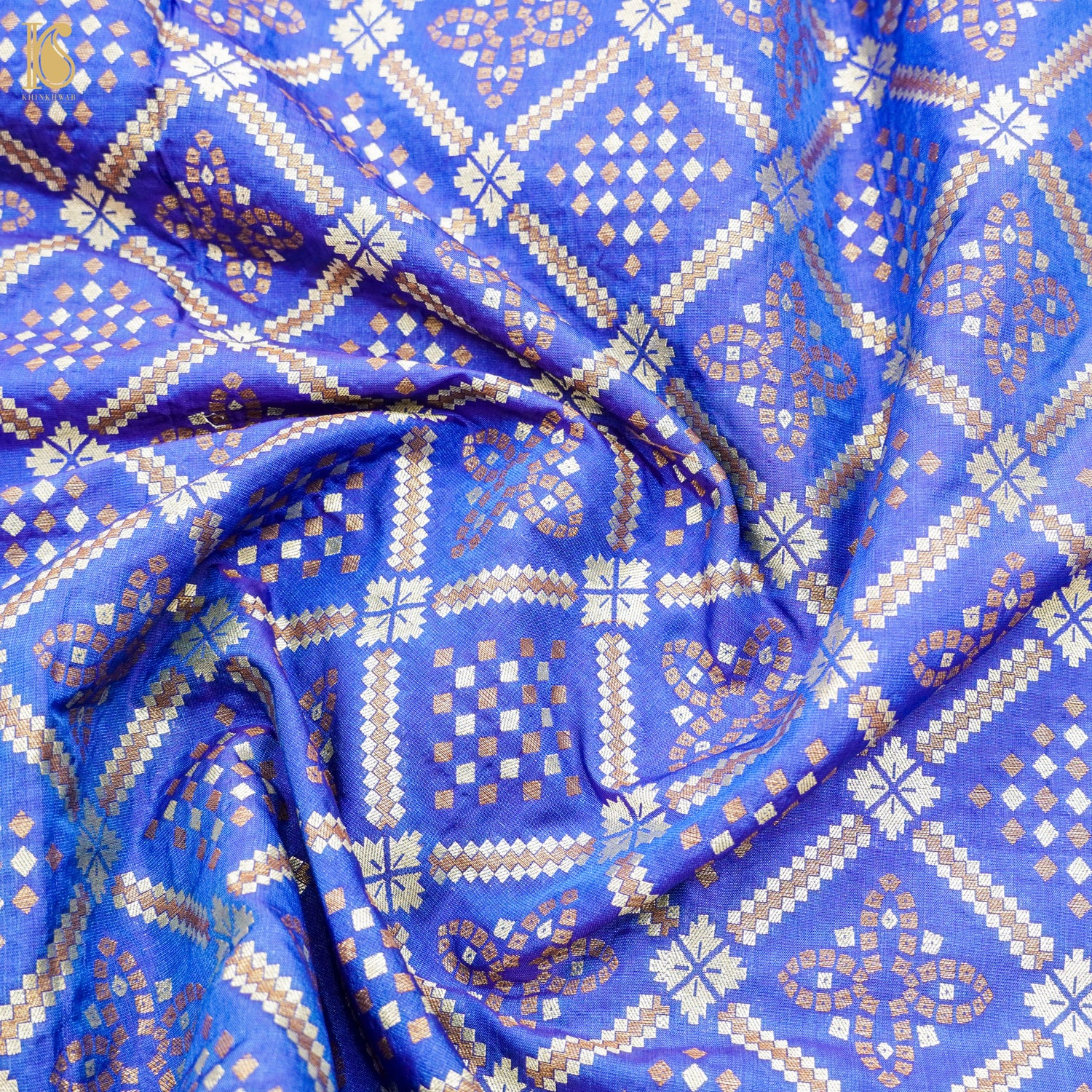 Royal Blue Pure Katan Silk Banarasi Blouse Fabric - Khinkhwab