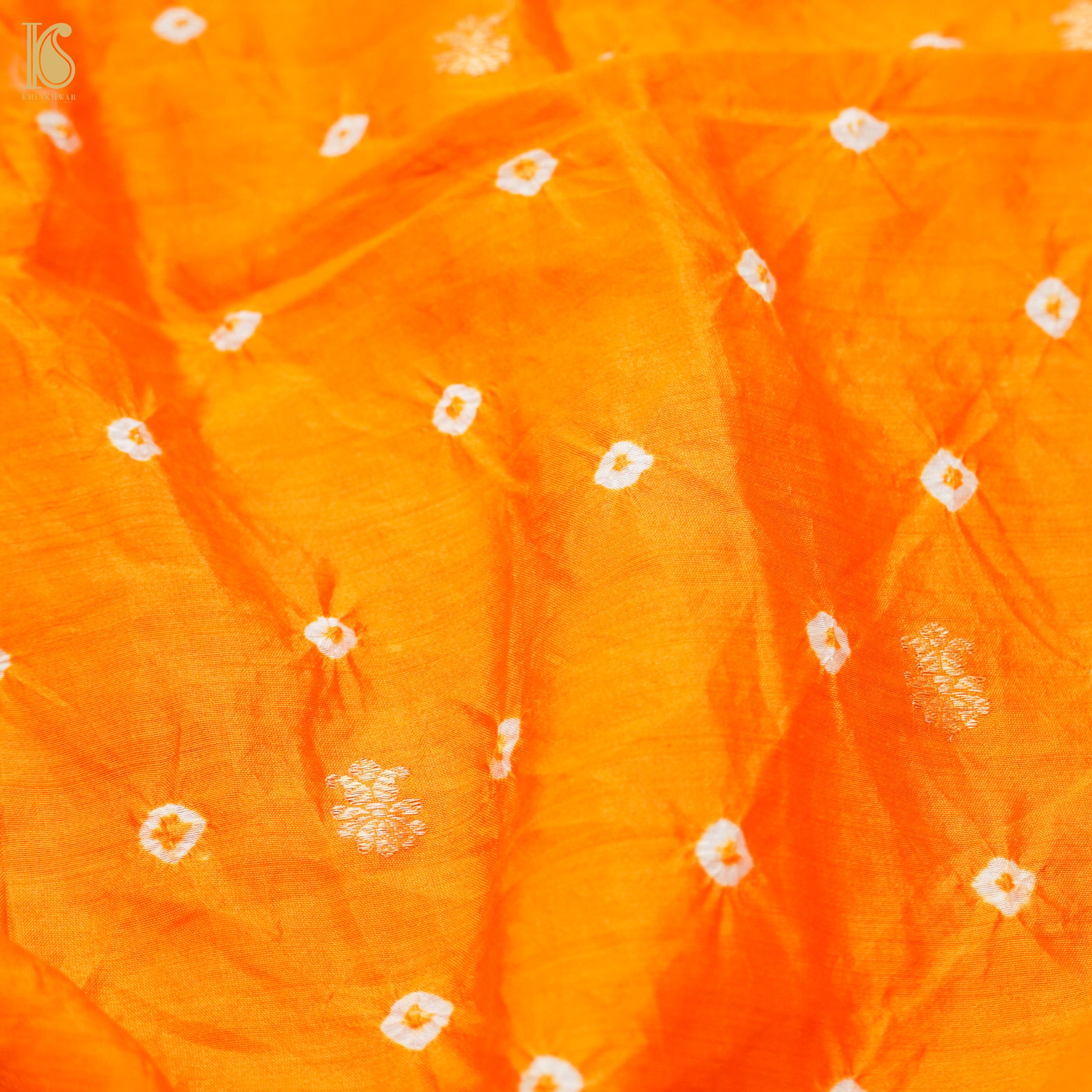 Orange Pure Chiniya Silk Banarasi Bandhani Fabric - Khinkhwab