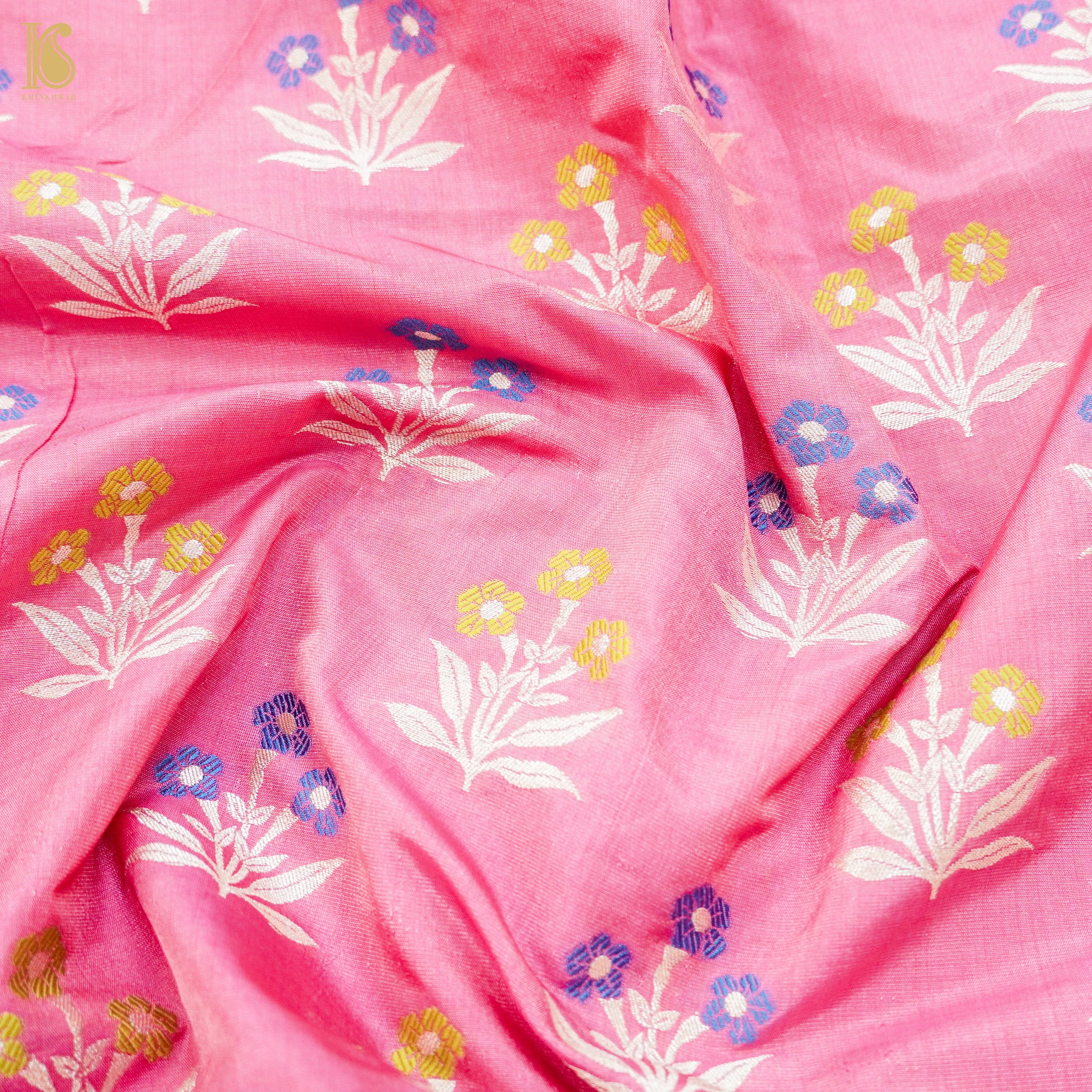 Onion Pink Pure Katan Silk Banarasi Blouse Fabric - Khinkhwab