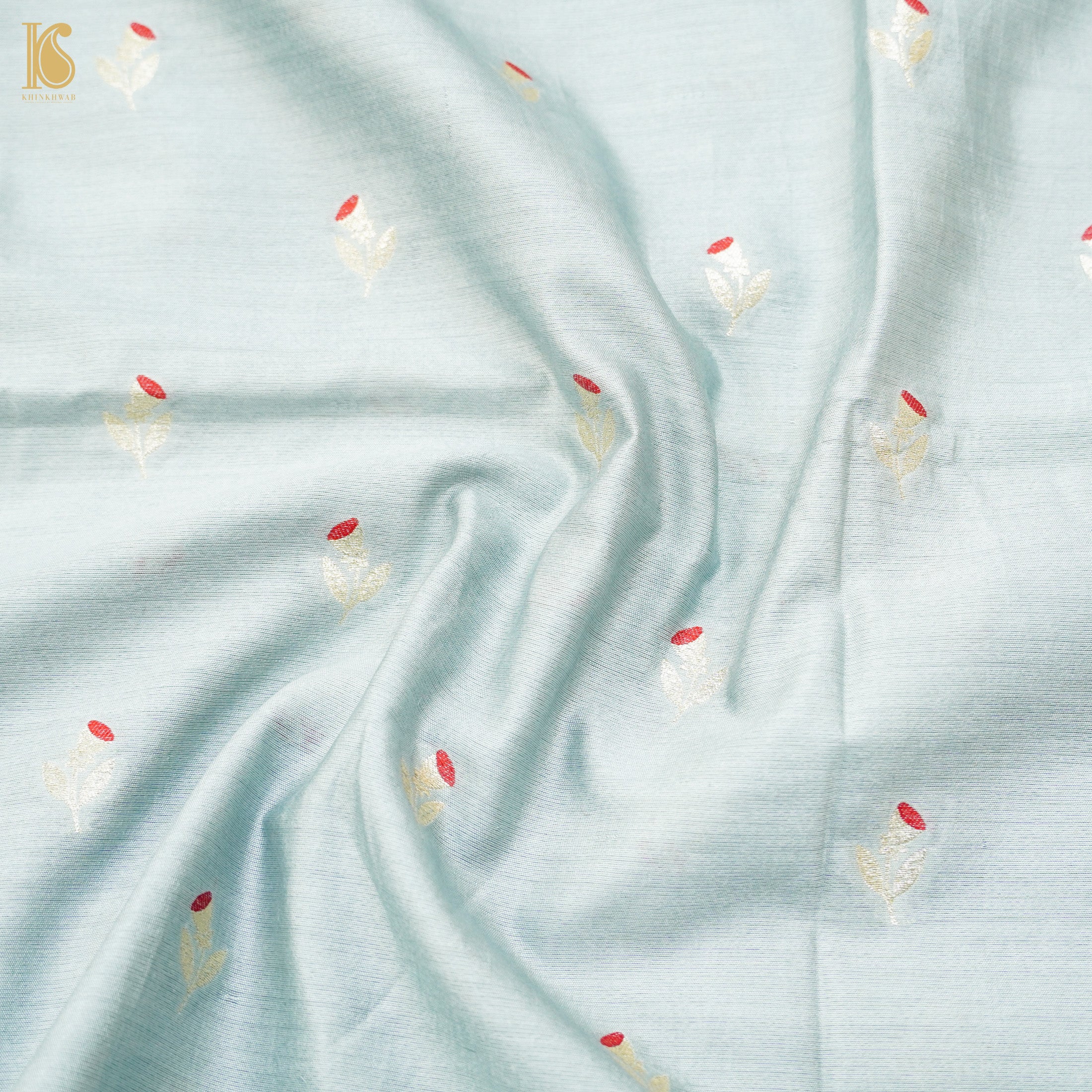 Powder Blue Pure Cotton Silk Banarasi Fabric - Khinkhwab