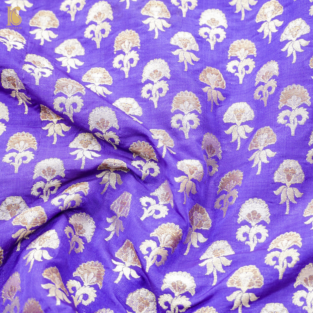 Blue Pure Katan Silk Banarasi Blouse Fabric - Khinkhwab