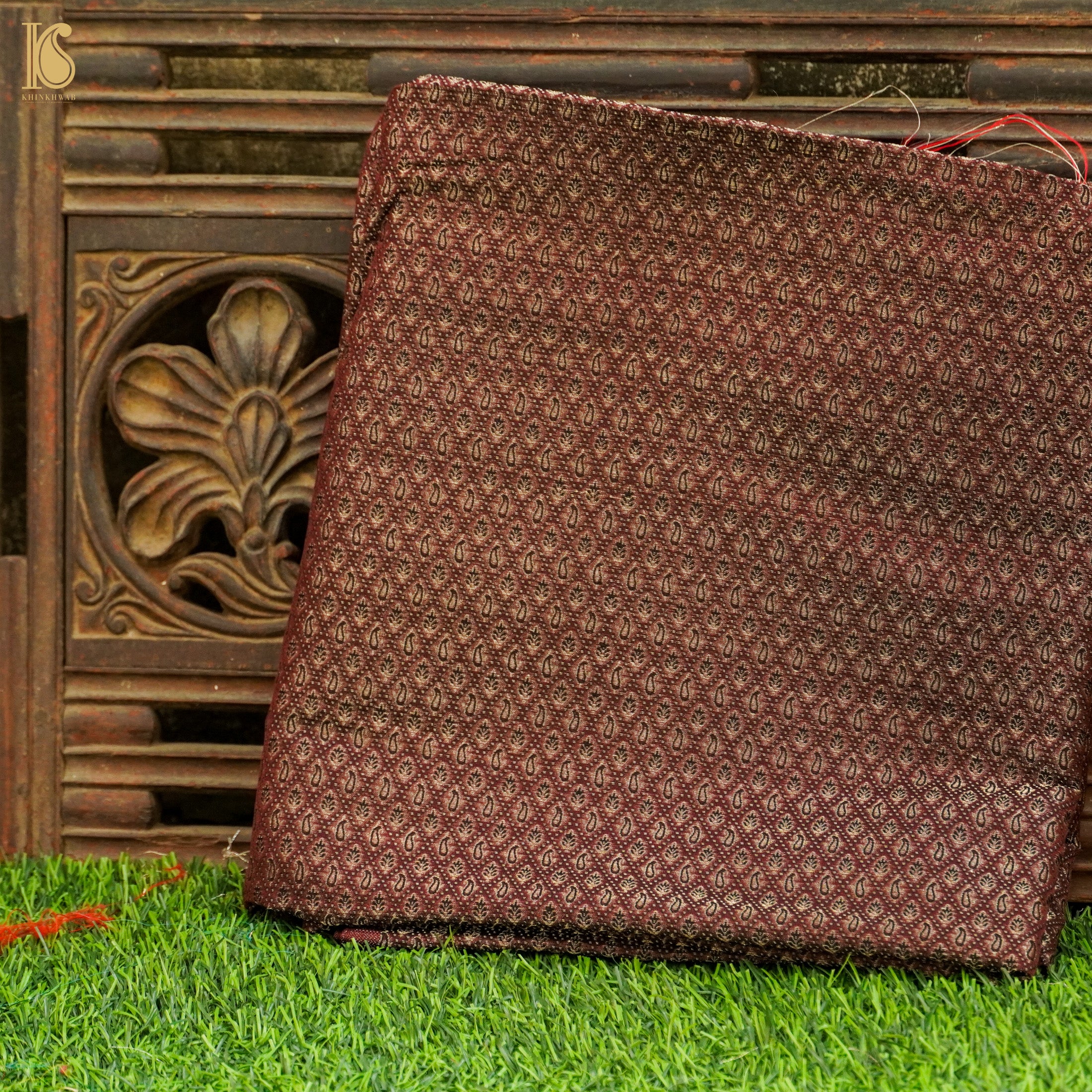 Brown Pure Katan Silk Banarasi Brocade Fabric - Khinkhwab