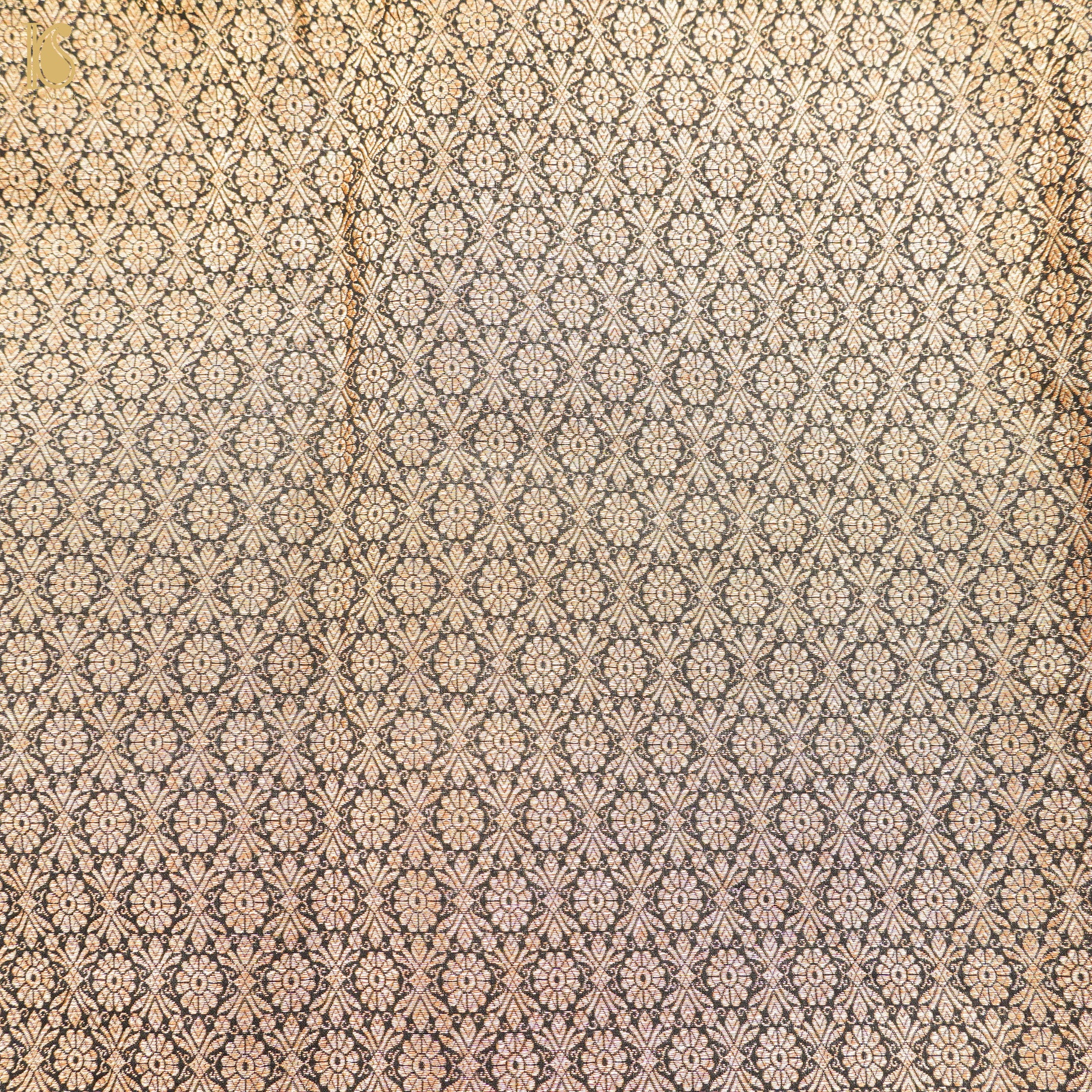 Black & Gold Pure Katan Silk Banarasi Brocade Fabric - Khinkhwab