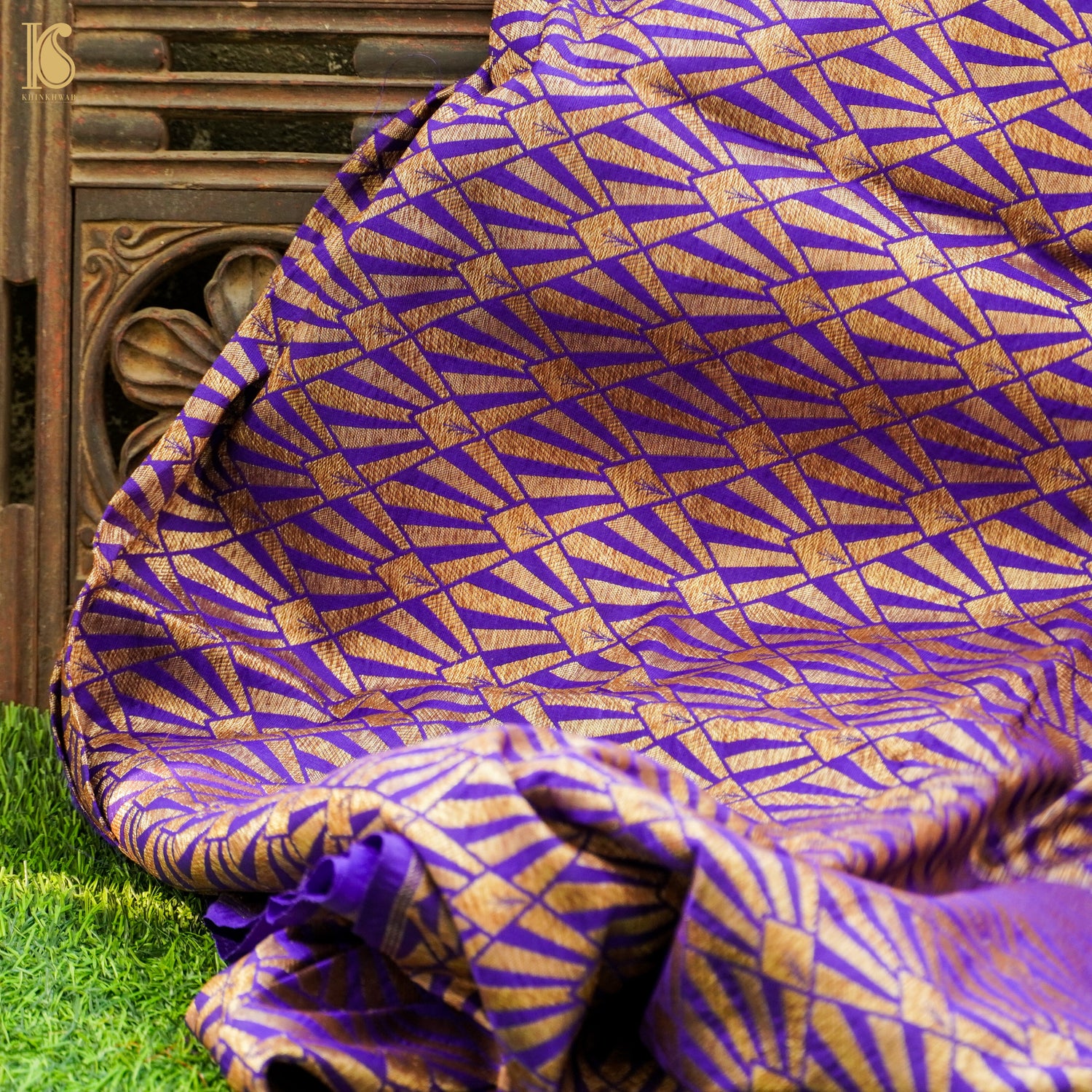 Blue Pure Katan Silk Banarasi Blouse Fabric - Khinkhwab